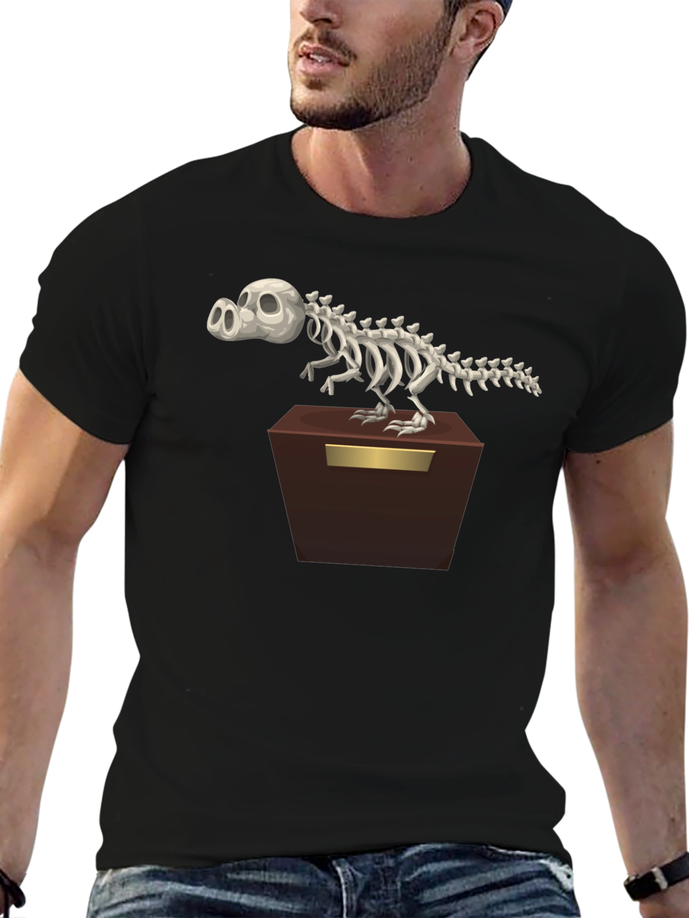 Dino Skeleton Graphic Tee - Black Cotton