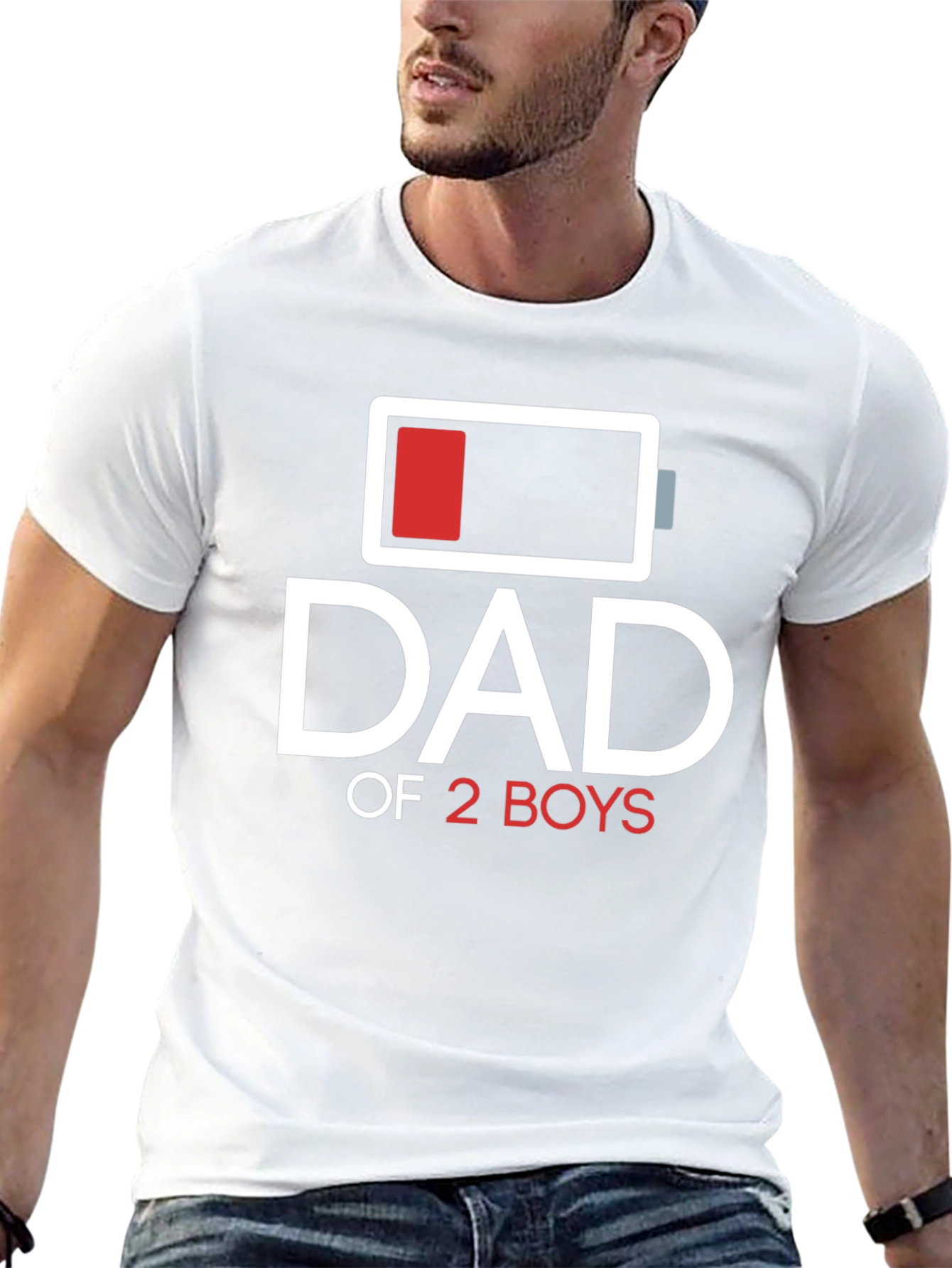 Dad of 2 Boys Low Battery Graphic T-Shirt