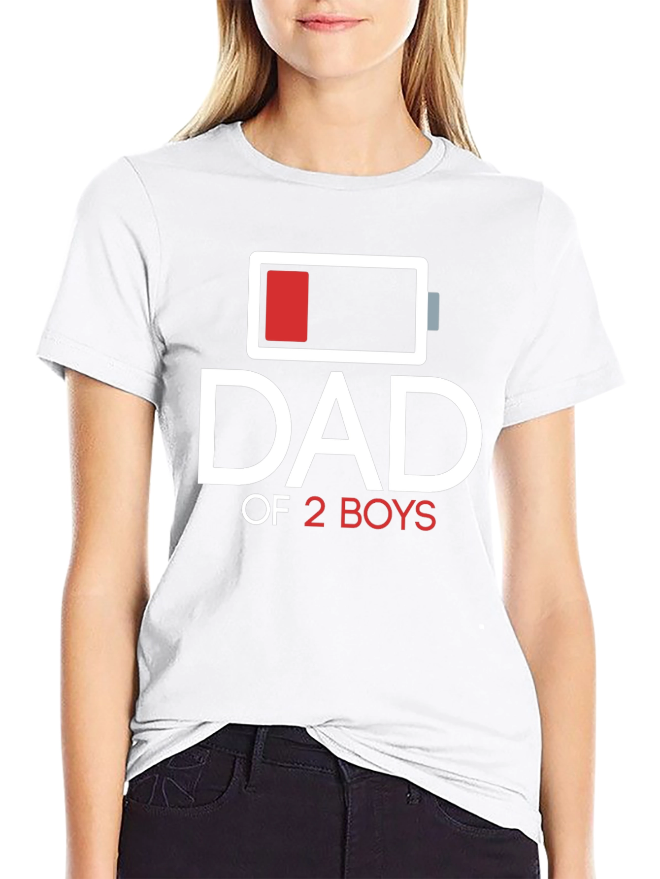 Dad of 2 Boys Low Battery Graphic T-Shirt