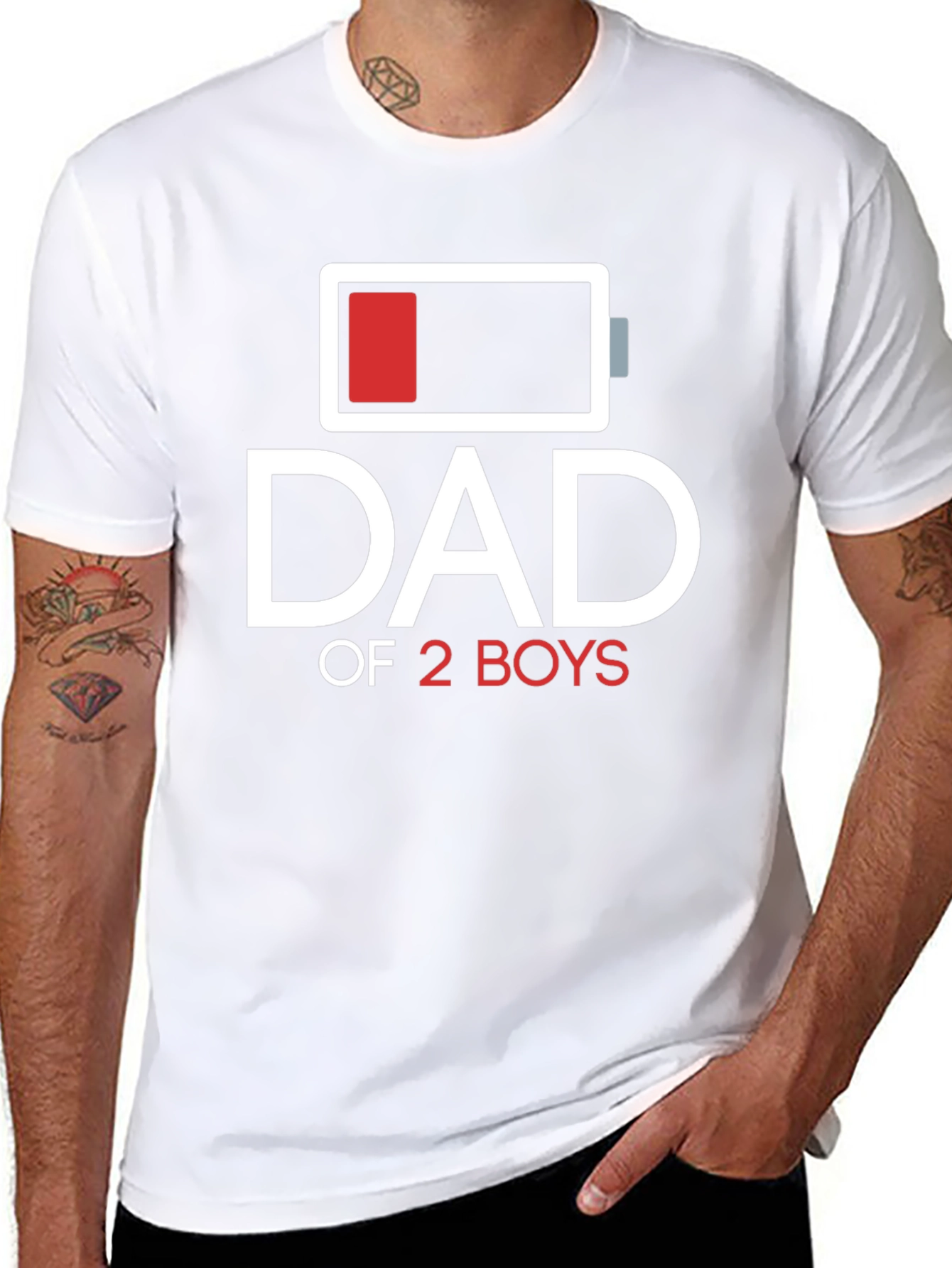 Dad of 2 Boys Low Battery Graphic T-Shirt