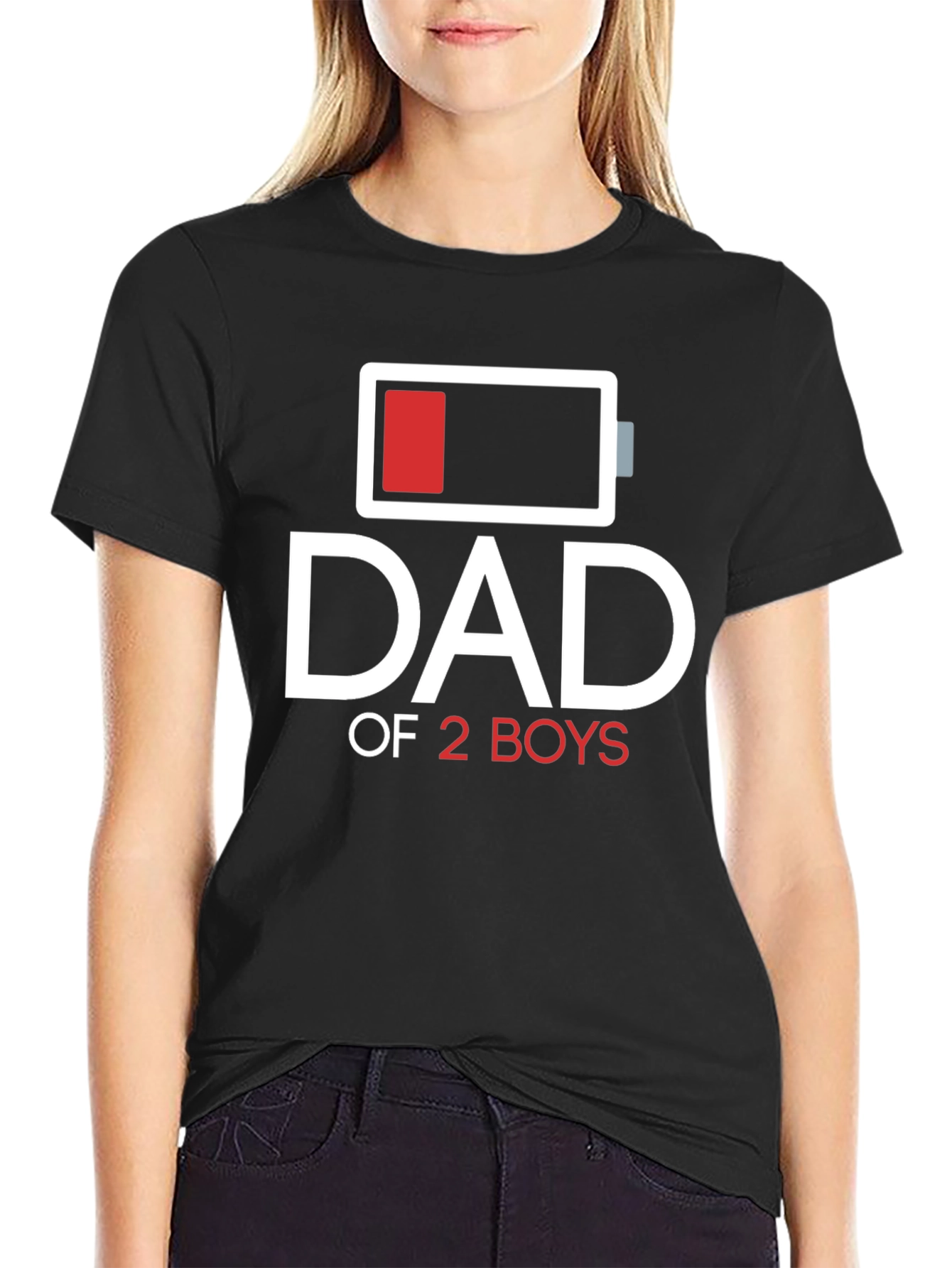 Dad of 2 Boys Low Battery Graphic T-Shirt