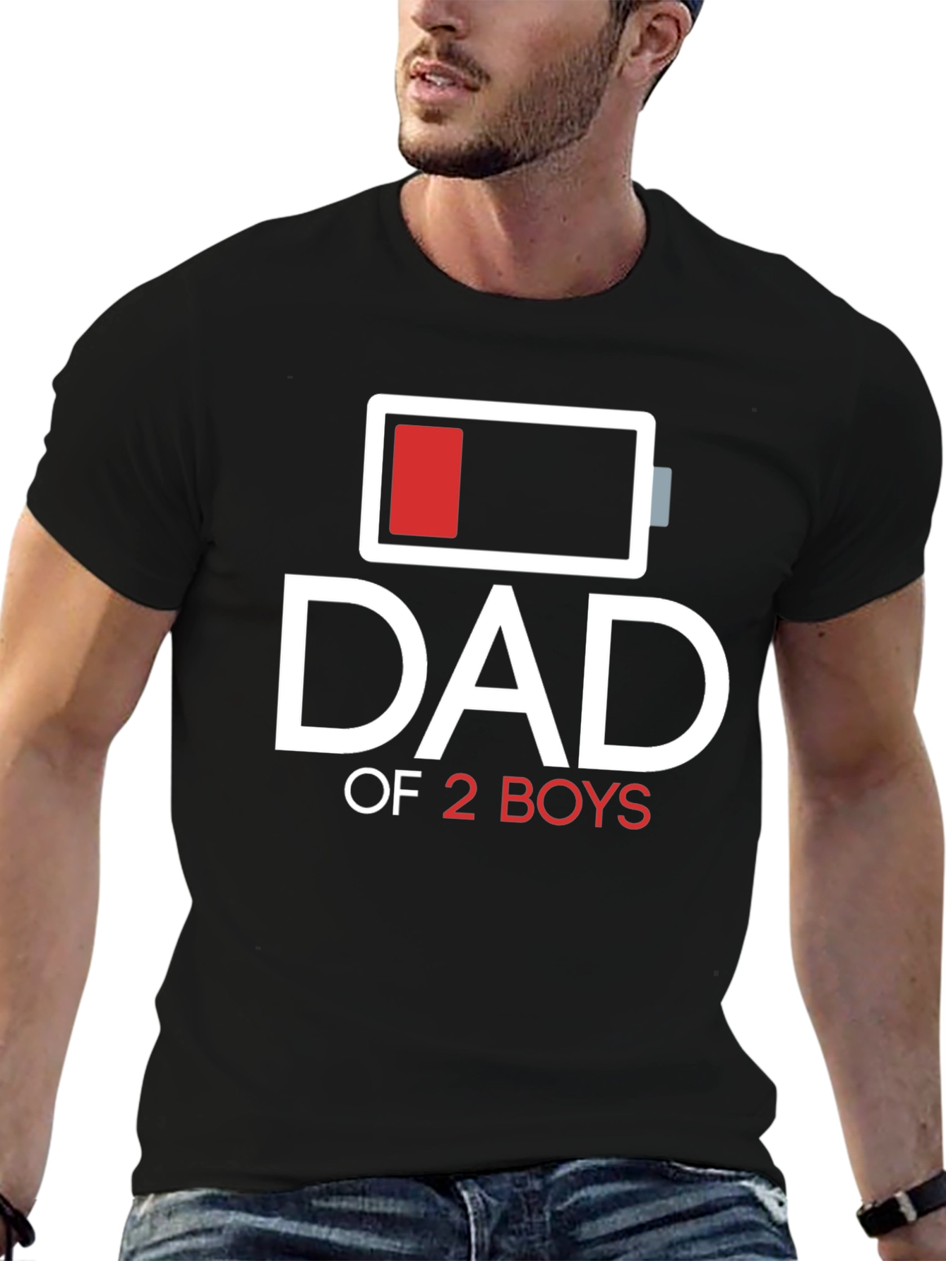 Dad of 2 Boys Low Battery Graphic T-Shirt