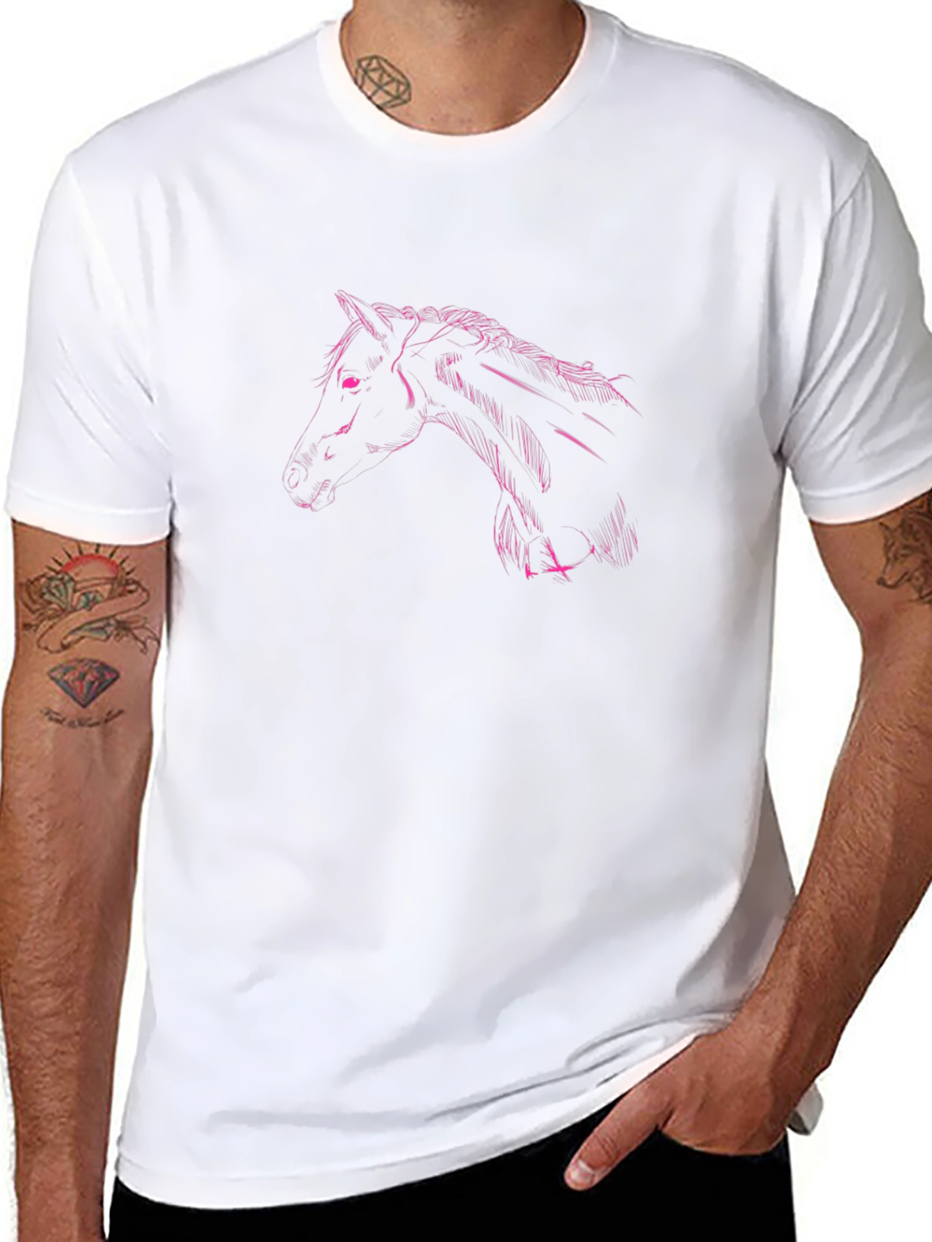 Black T-Shirt with Pink Horse Graphic