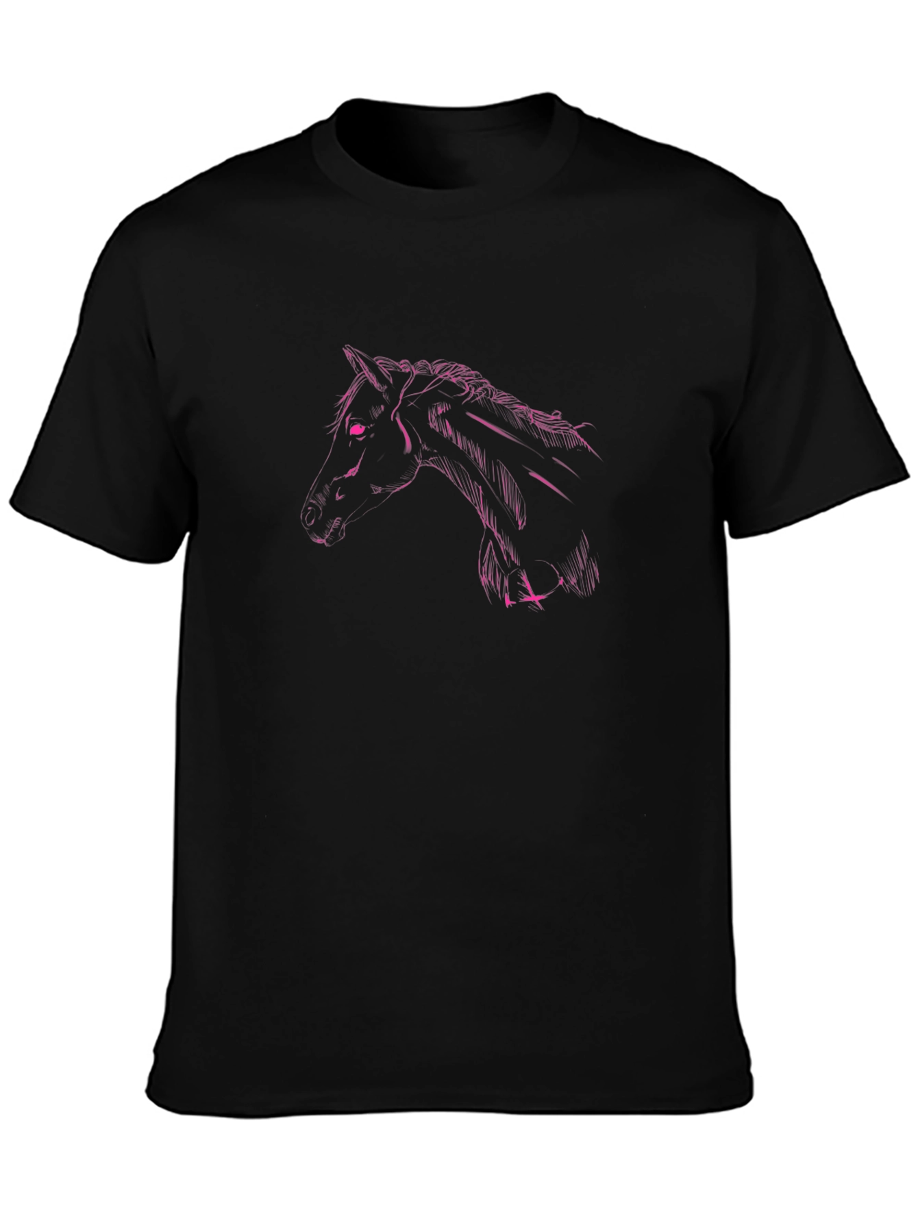 Black T-Shirt with Pink Horse Graphic
