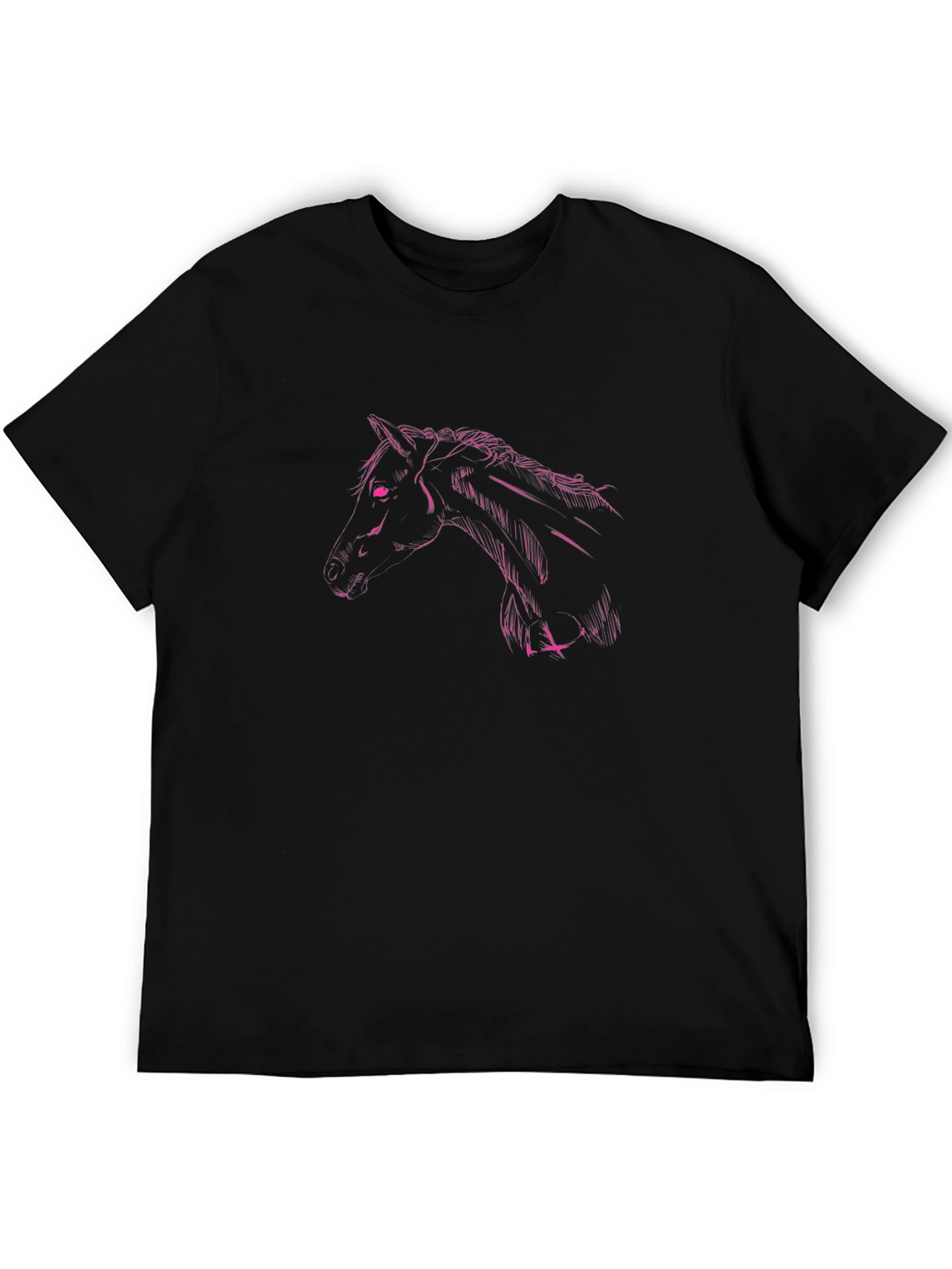 Black T-Shirt with Pink Horse Graphic