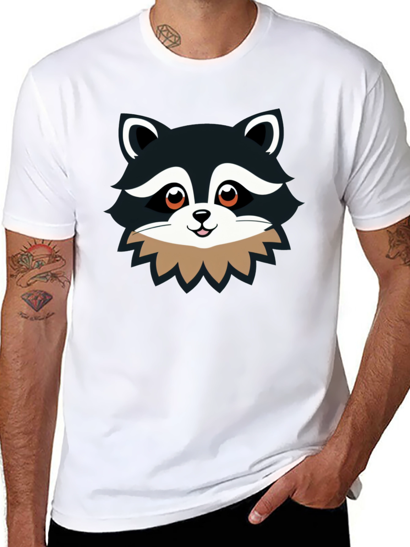 Cute Raccoon Graphic Print Black T-Shirt