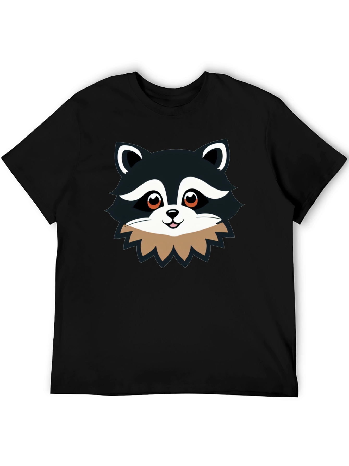 Cute Raccoon Graphic Print Black T-Shirt