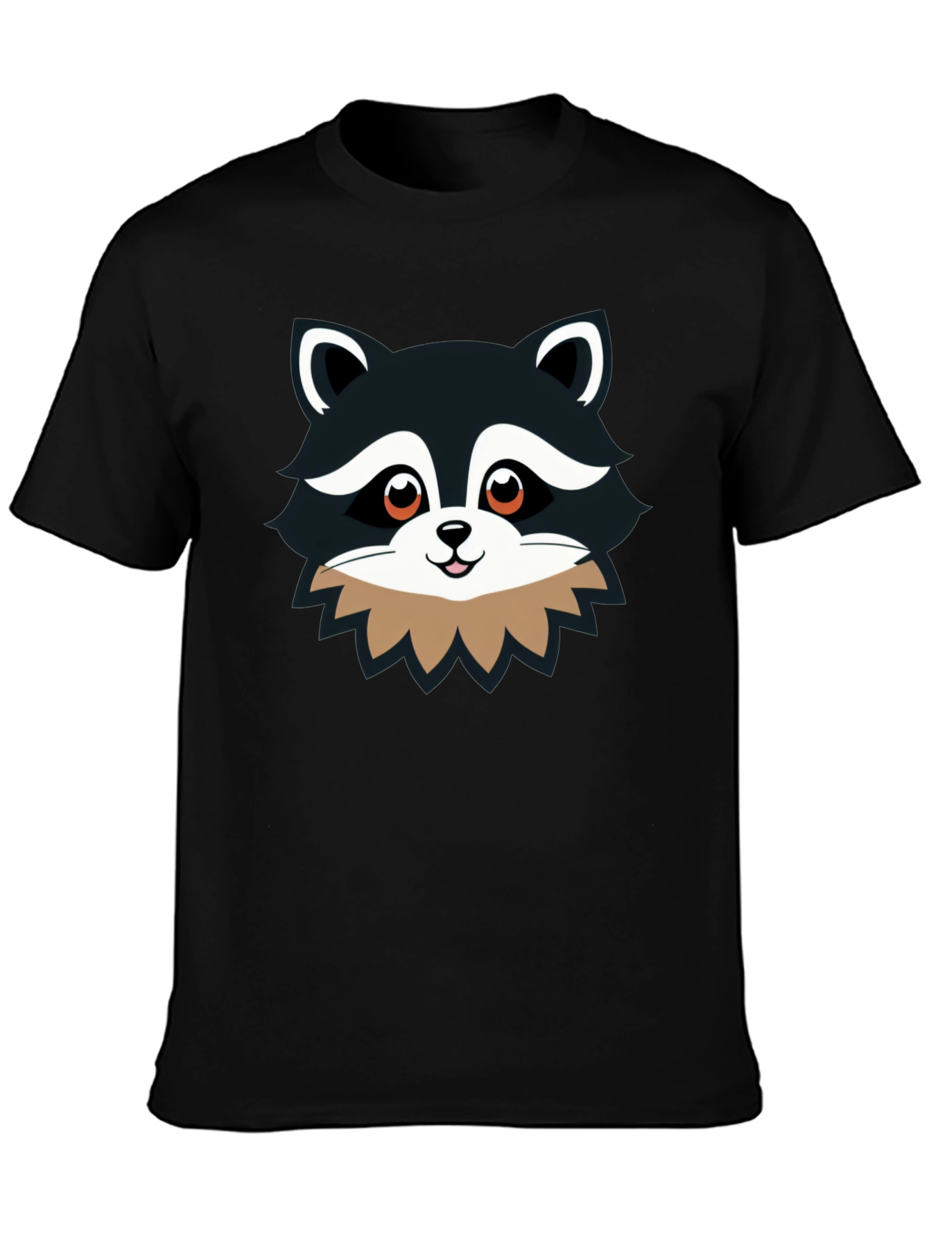 Cute Raccoon Graphic Print Black T-Shirt