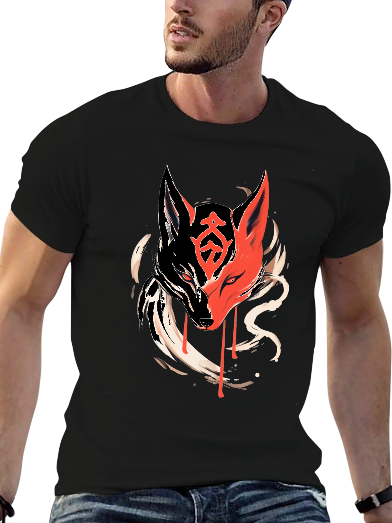 Black T-Shirt with Fox Graphic