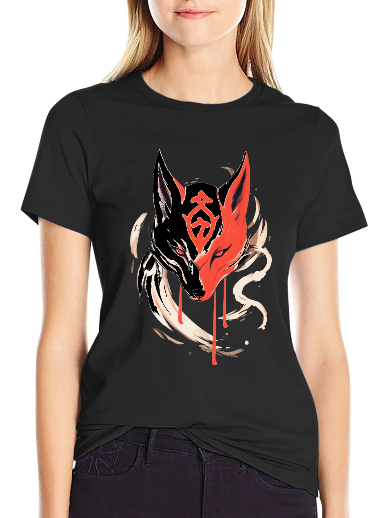 Black T-Shirt with Fox Graphic