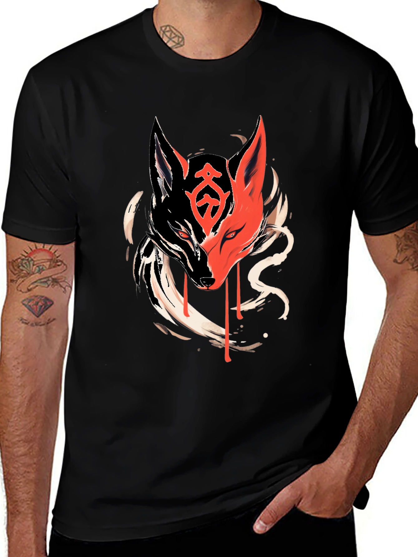 Black T-Shirt with Fox Graphic