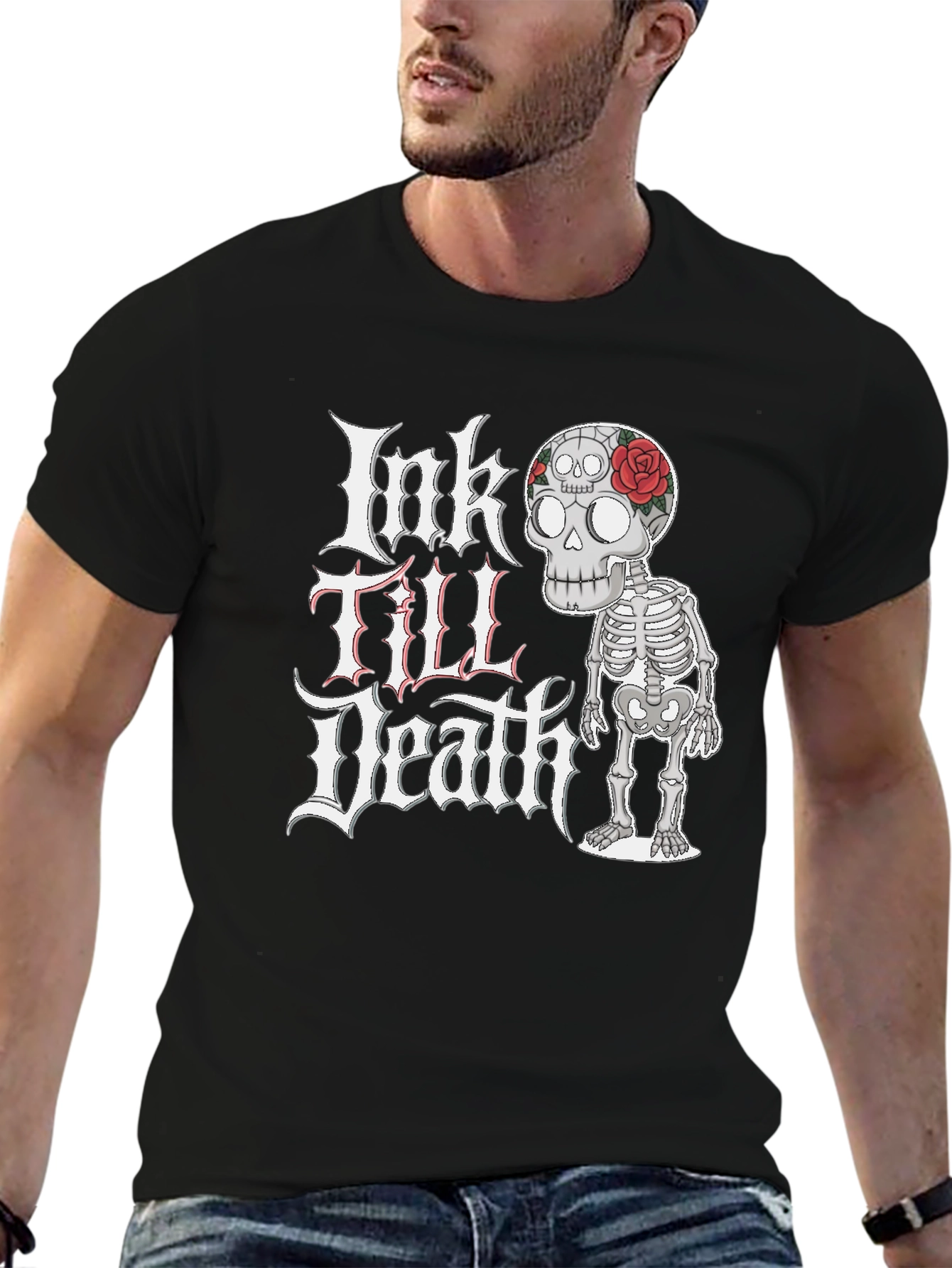 Ink Till Death Skeleton Graphic Tee - Black