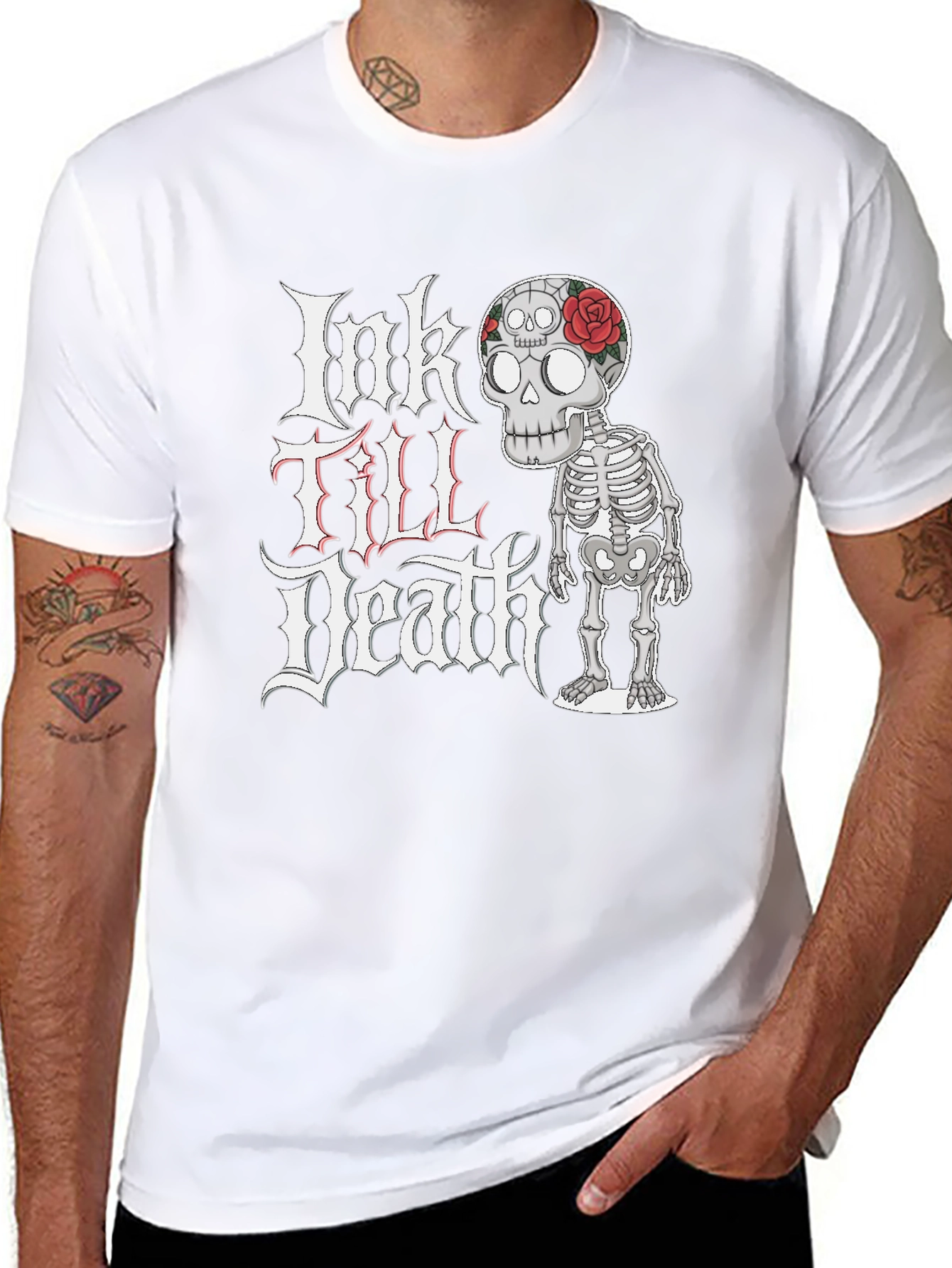 Ink Till Death Skeleton Graphic Tee - Black