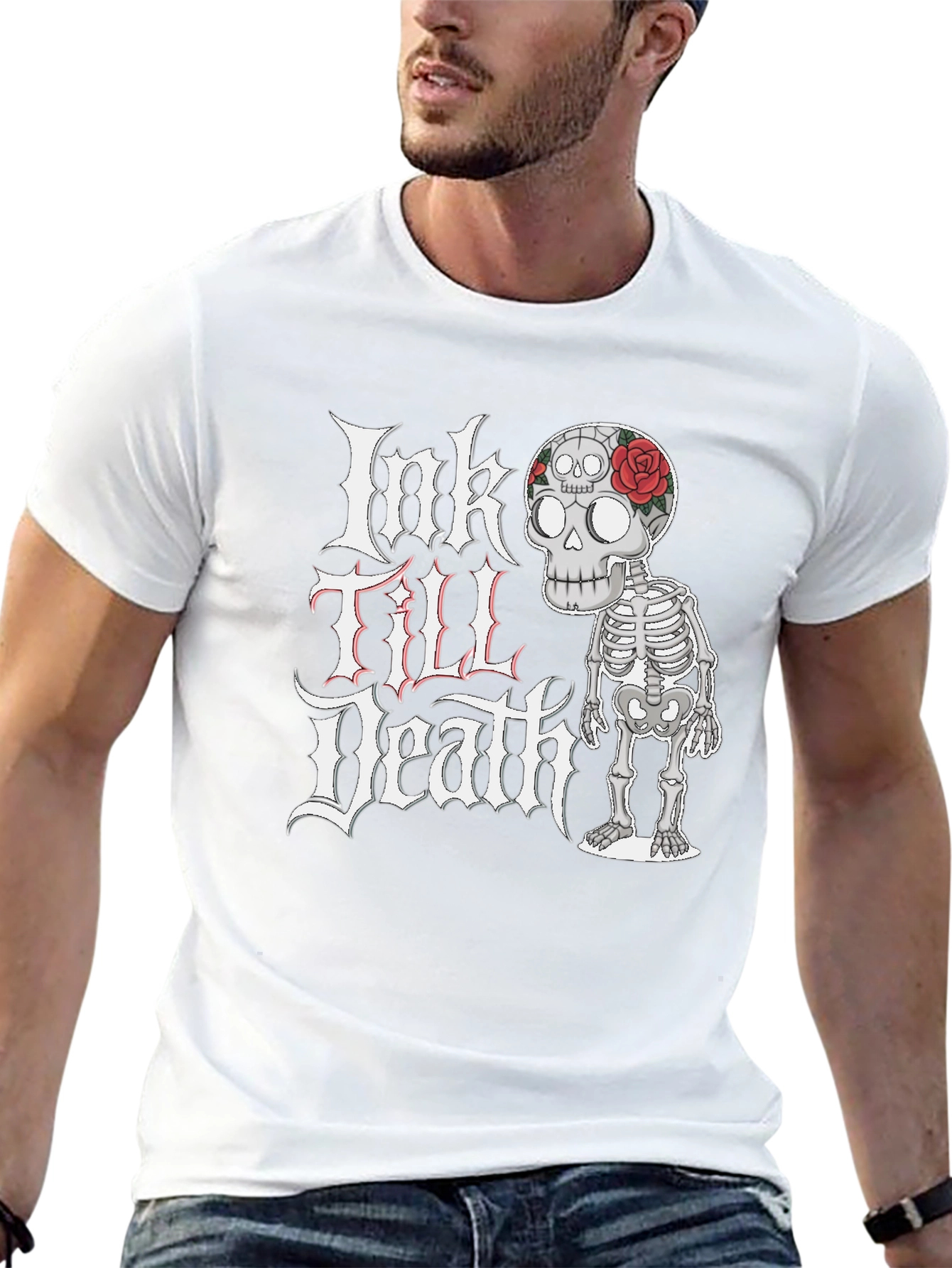 Ink Till Death Skeleton Graphic Tee - Black