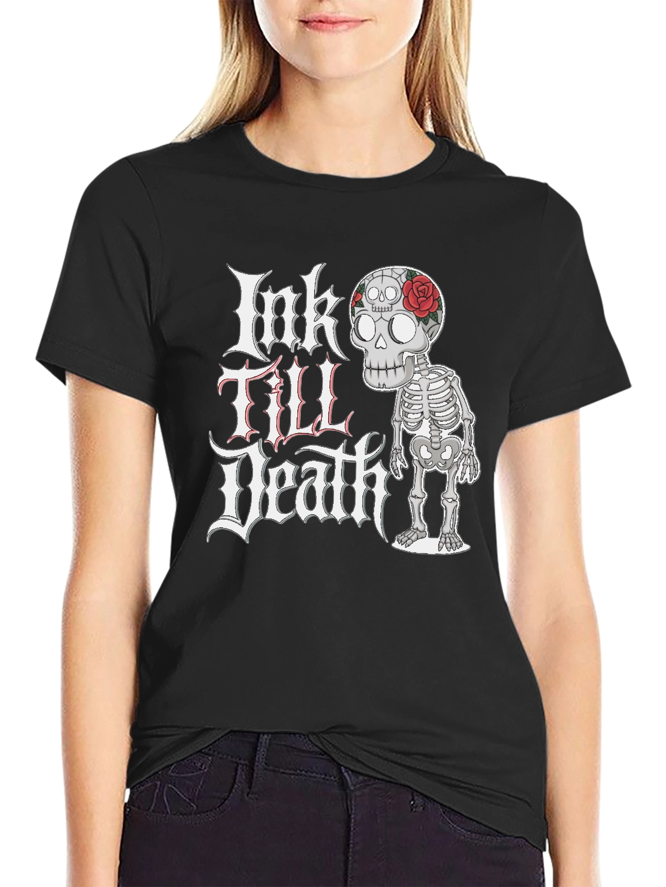 Ink Till Death Skeleton Graphic Tee - Black