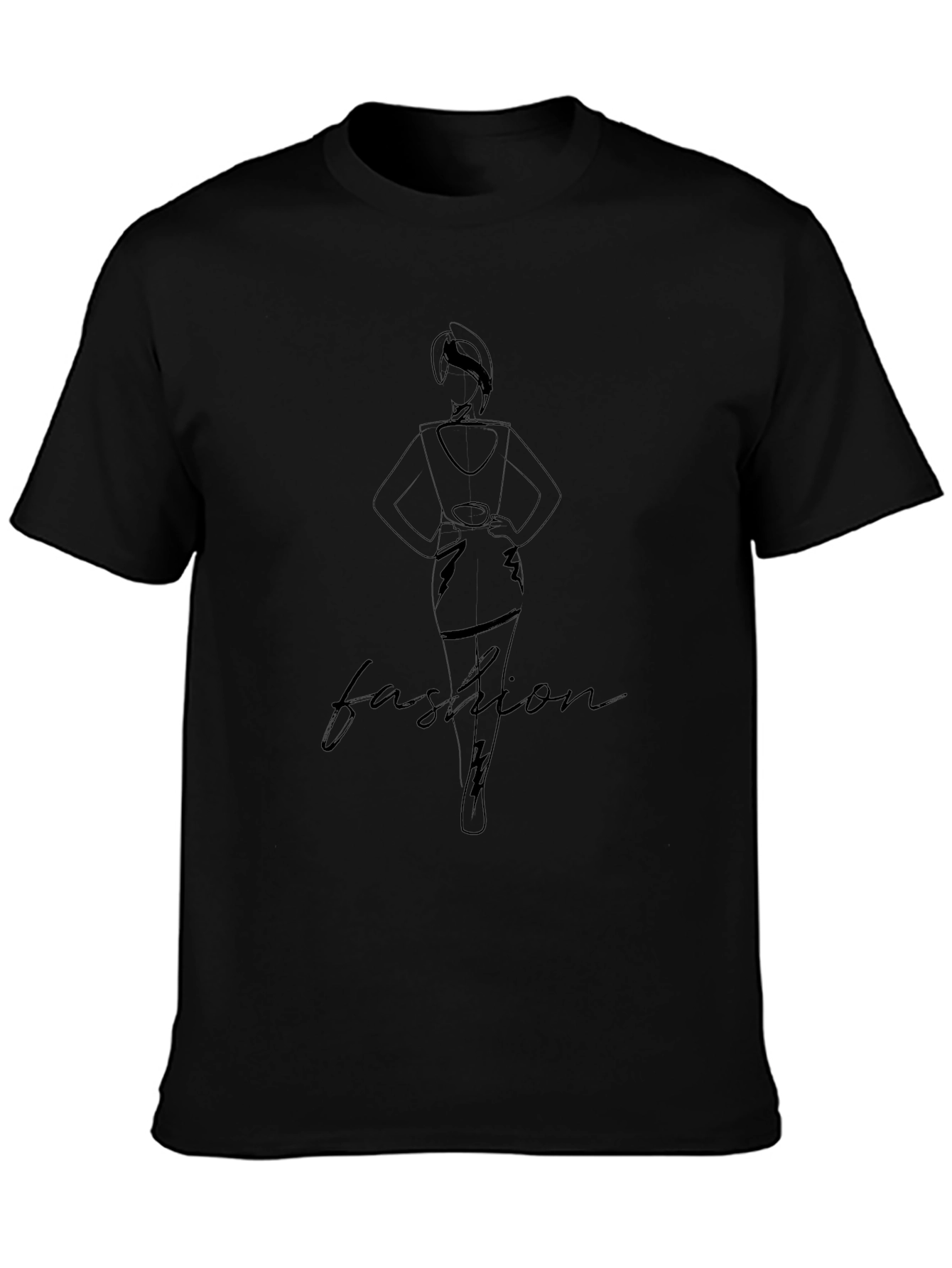 Fashion Line Art Black T-Shirt
