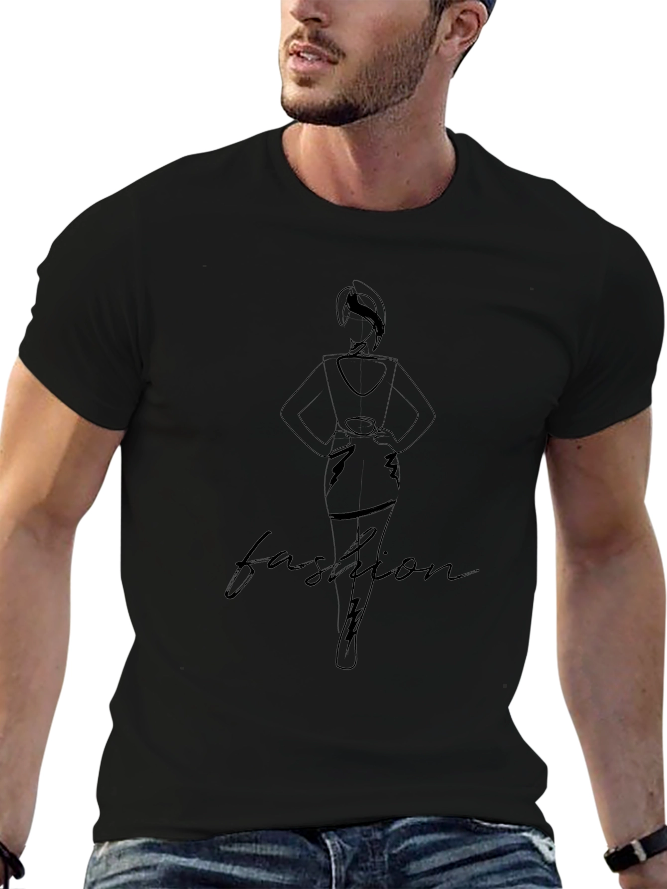 Fashion Line Art Black T-Shirt