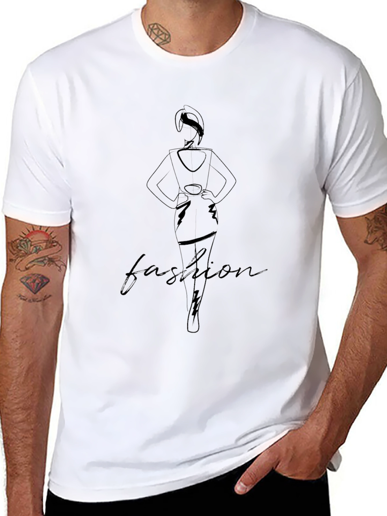 Fashion Line Art Black T-Shirt