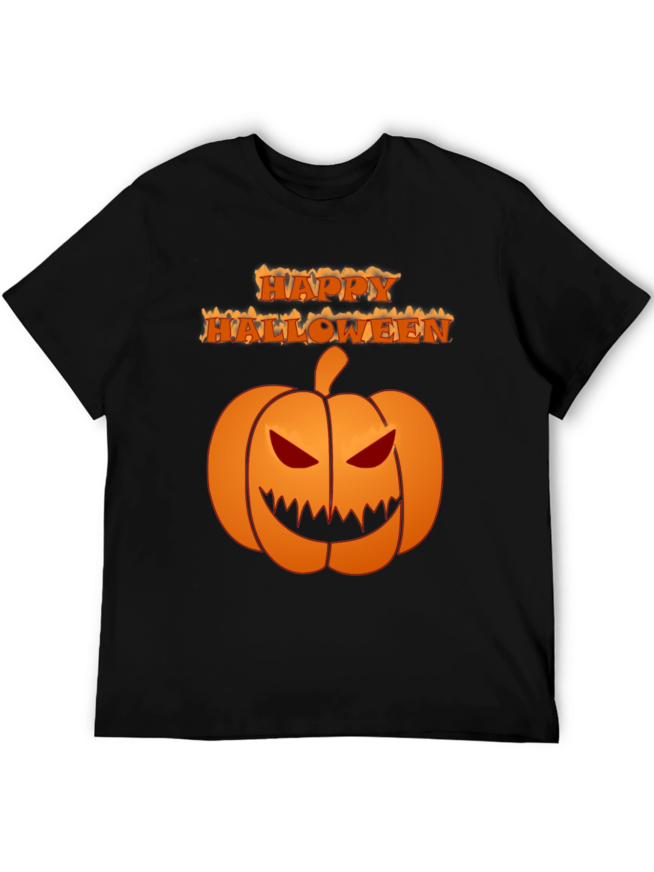 Happy Halloween Pumpkin Graphic Tee - Black Cotton Shirt