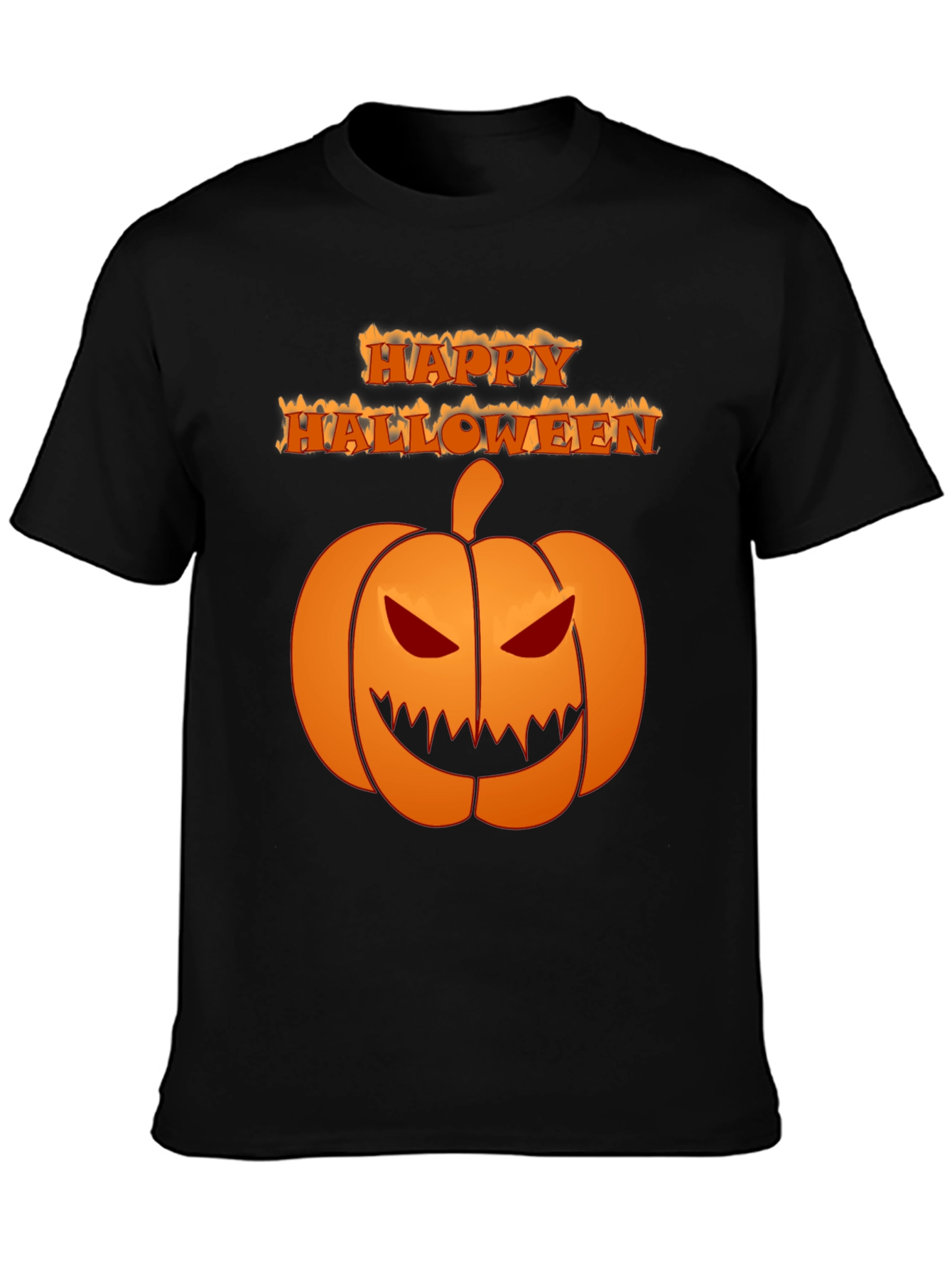 Happy Halloween Pumpkin Graphic Tee - Black Cotton Shirt