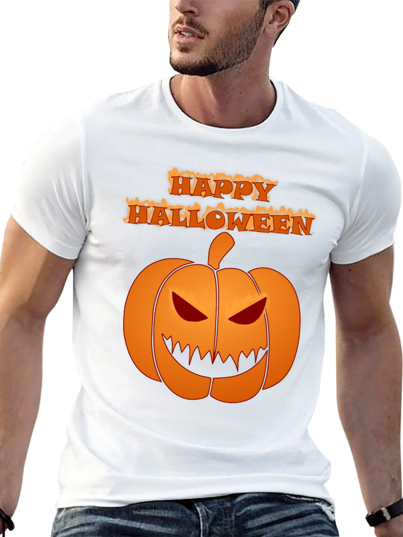 Happy Halloween Pumpkin Graphic Tee - Black Cotton Shirt