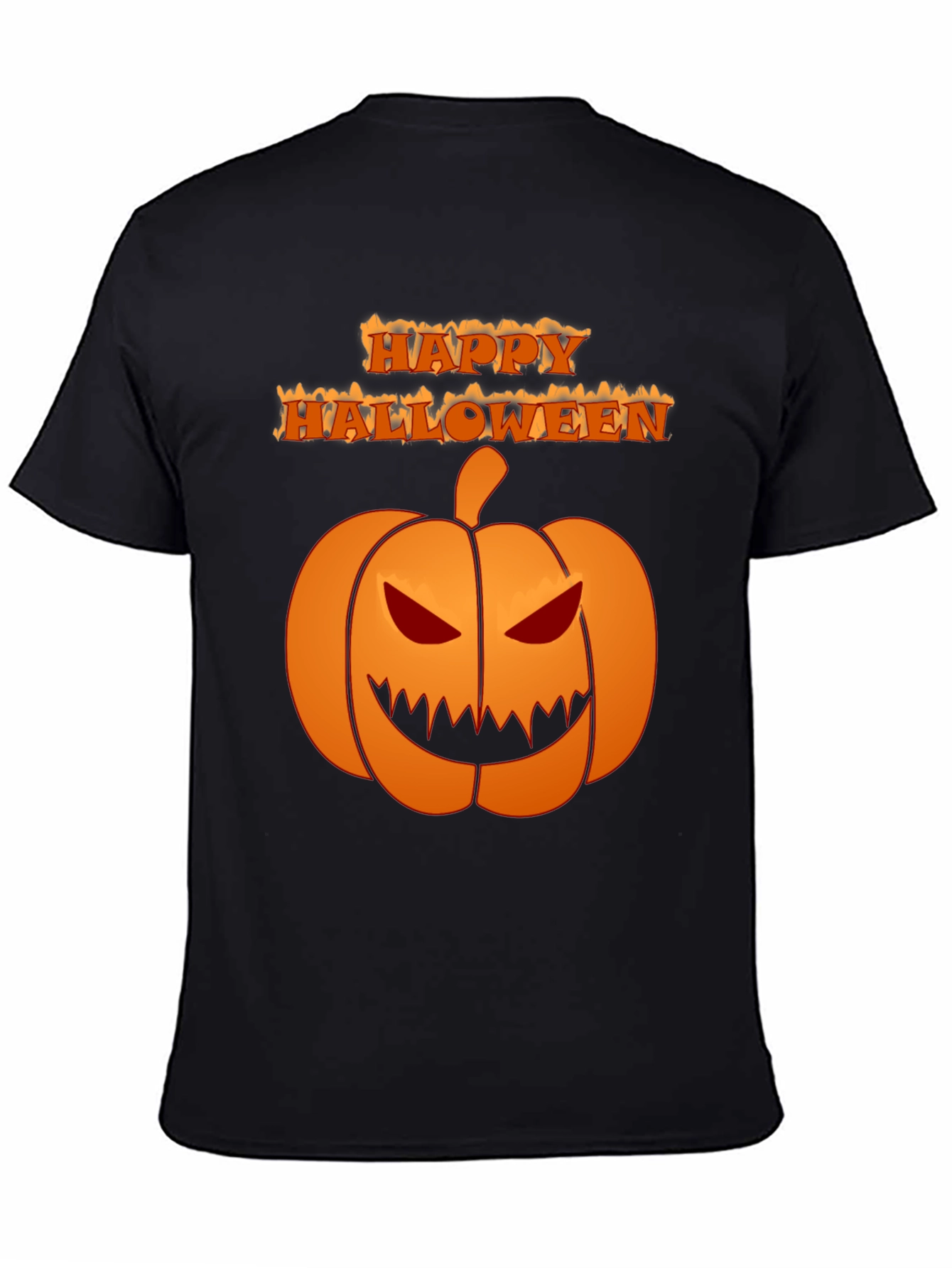 Happy Halloween Pumpkin Graphic Tee - Black Cotton Shirt