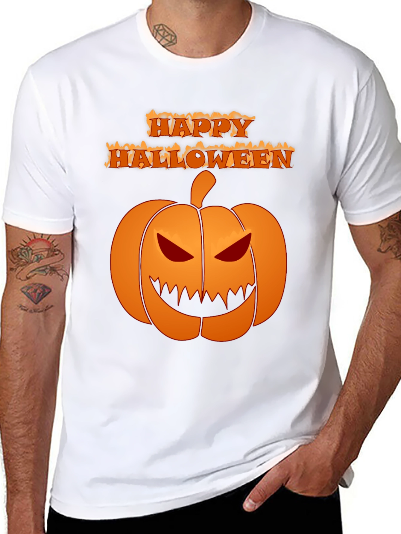 Happy Halloween Pumpkin Graphic Tee - Black Cotton Shirt
