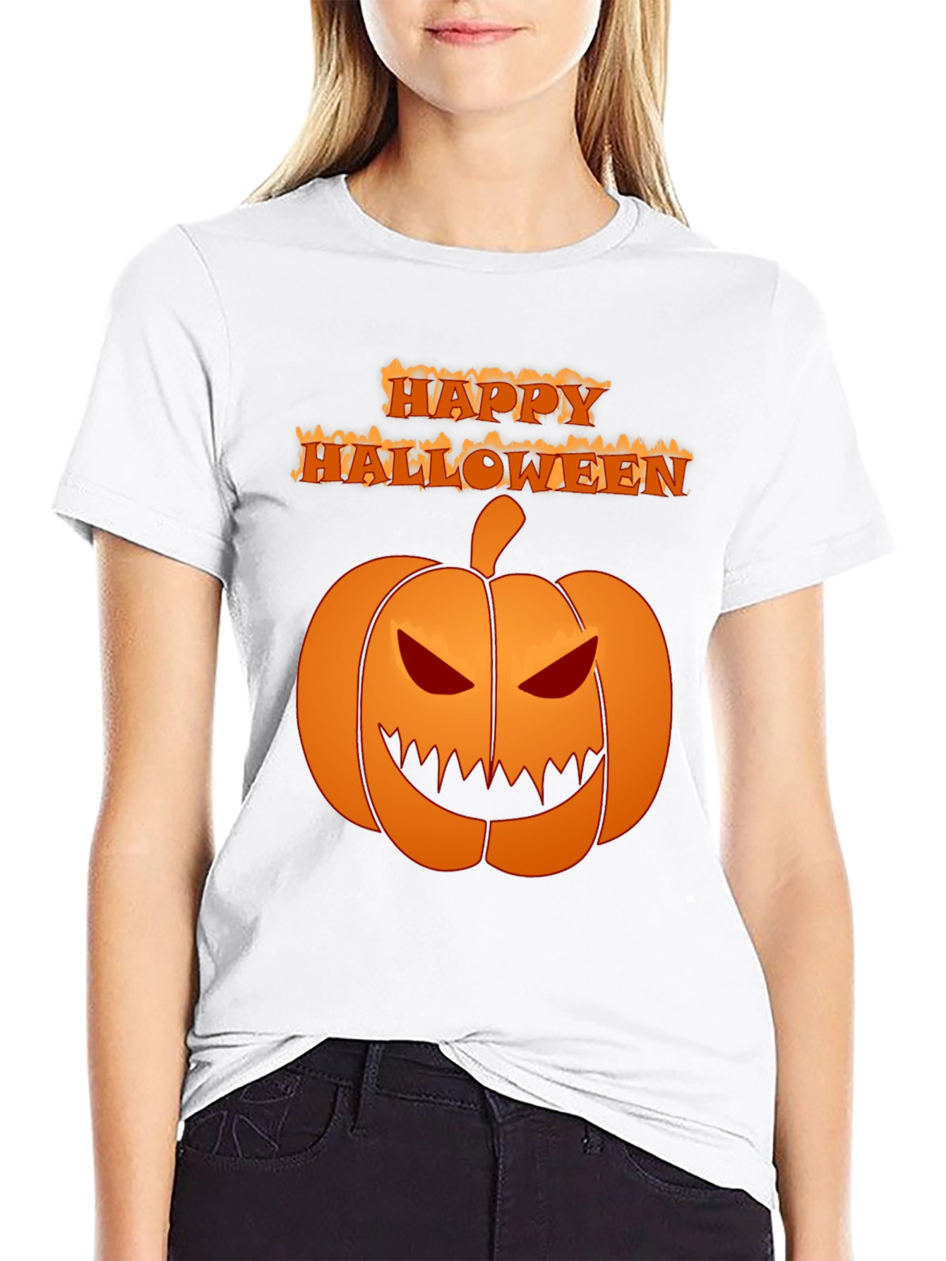Happy Halloween Pumpkin Graphic Tee - Black Cotton Shirt