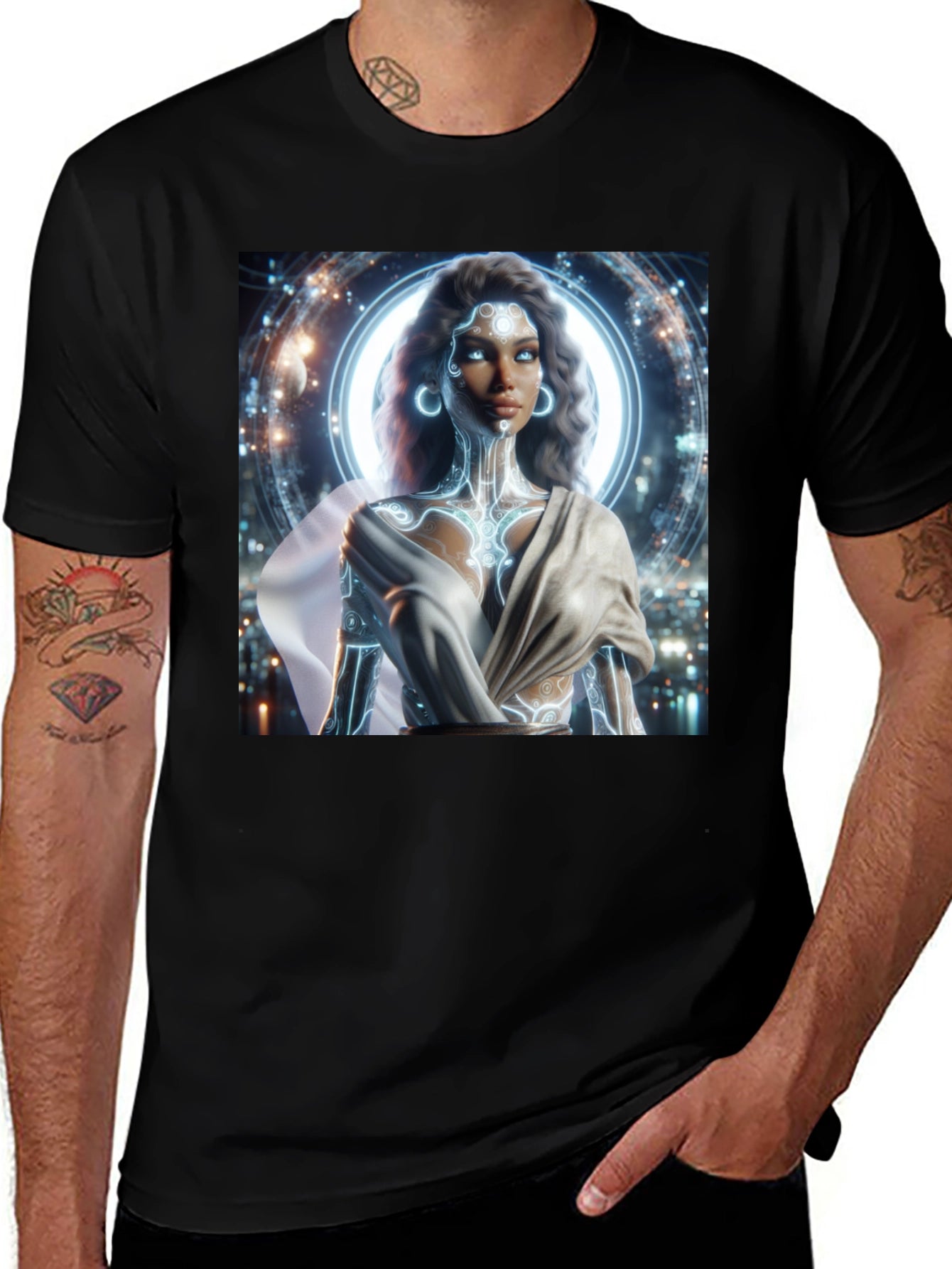 Futuristic Goddess Graphic Tee - Black