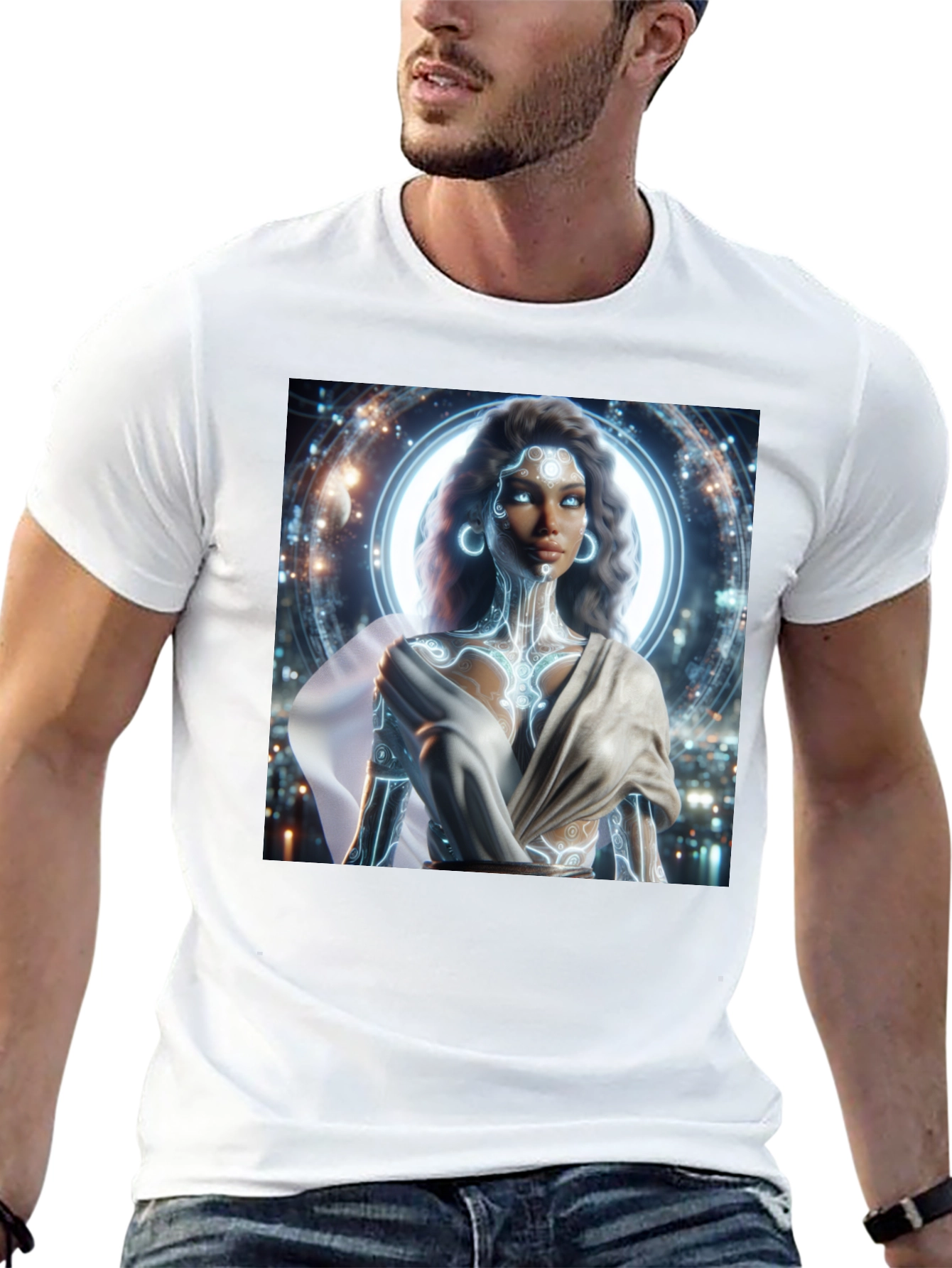 Futuristic Goddess Graphic Tee - Black