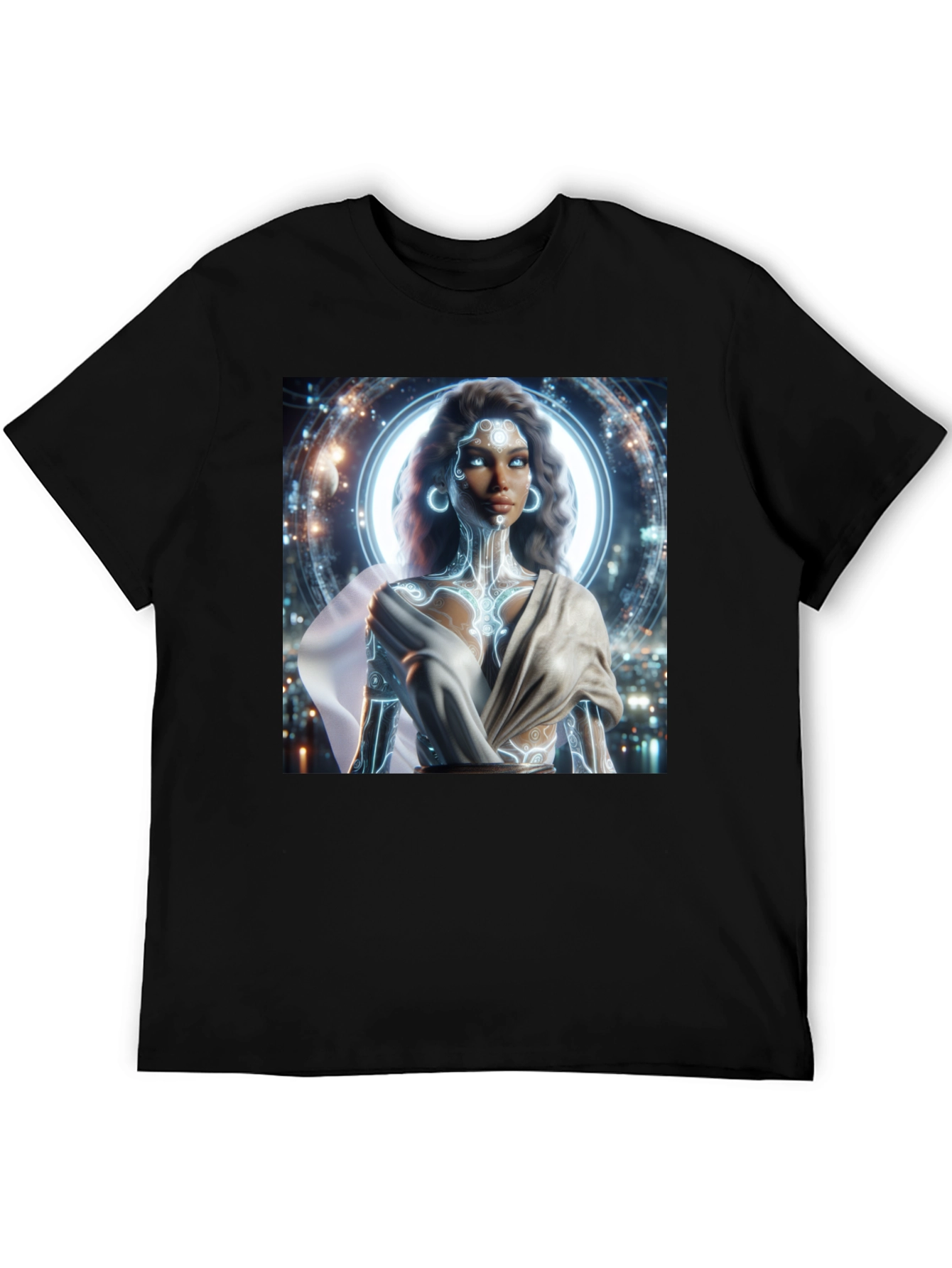 Futuristic Goddess Graphic Tee - Black