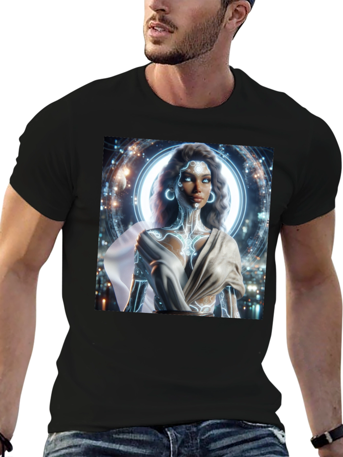Futuristic Goddess Graphic Tee - Black