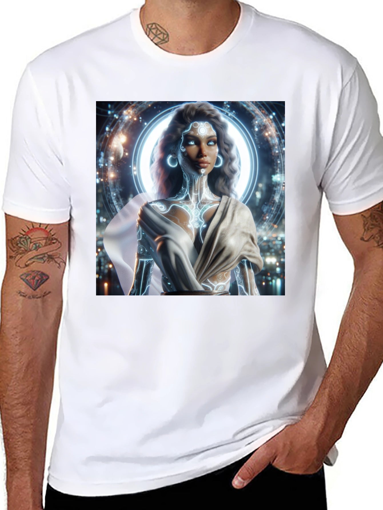 Futuristic Goddess Graphic Tee - Black