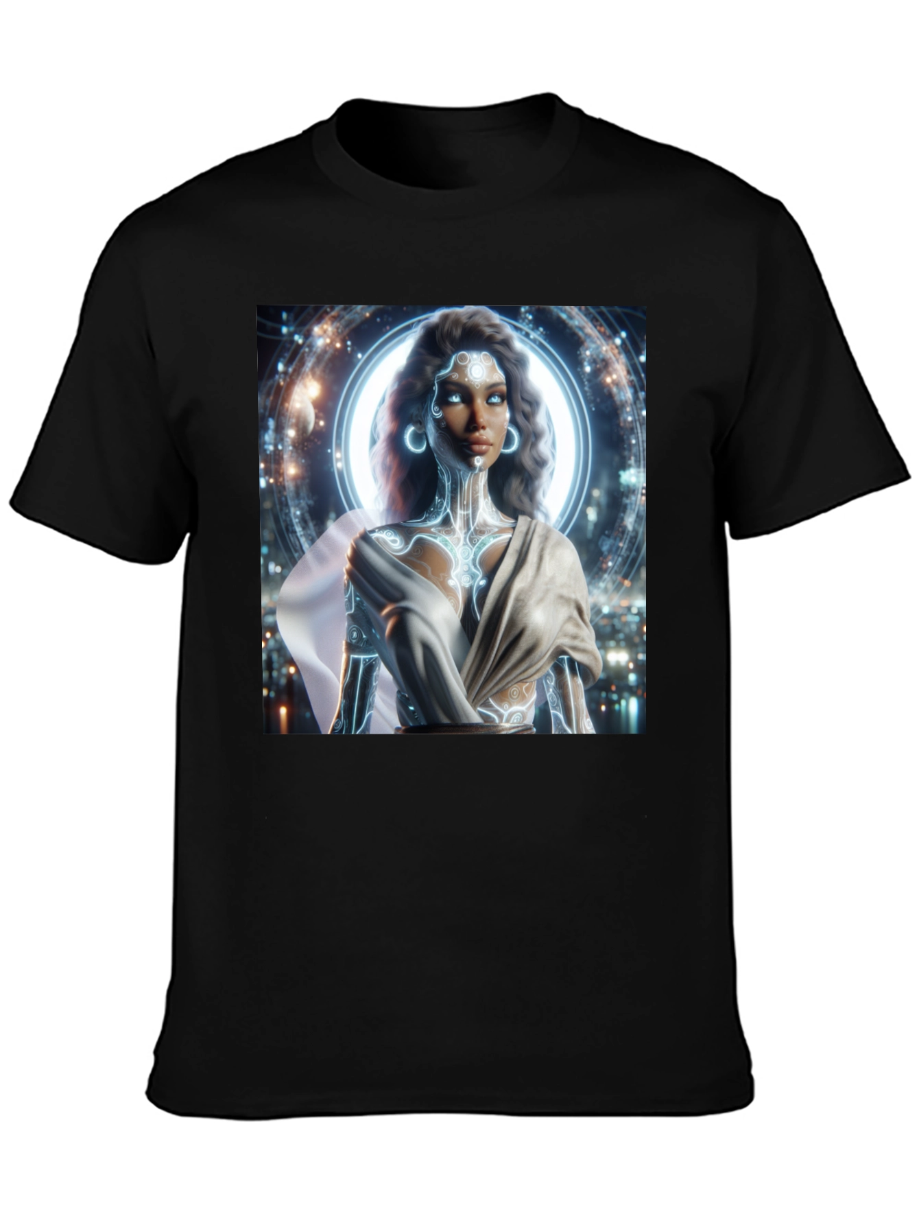 Futuristic Goddess Graphic Tee - Black
