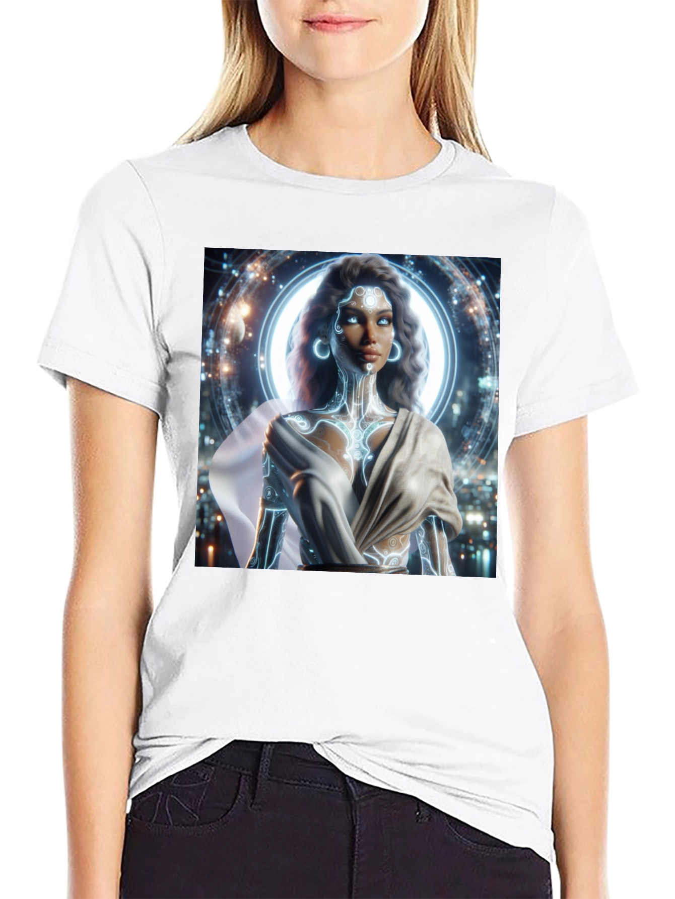 Futuristic Goddess Graphic Tee - Black