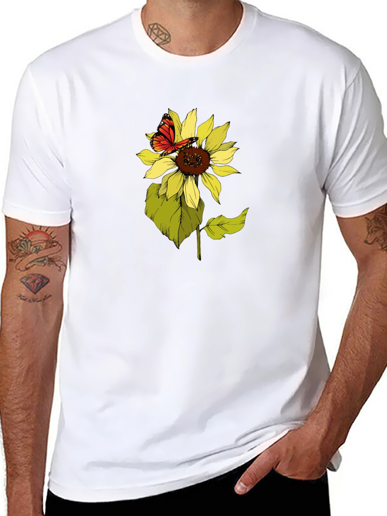 Sunflower & Butterfly Graphic Tee - Black
