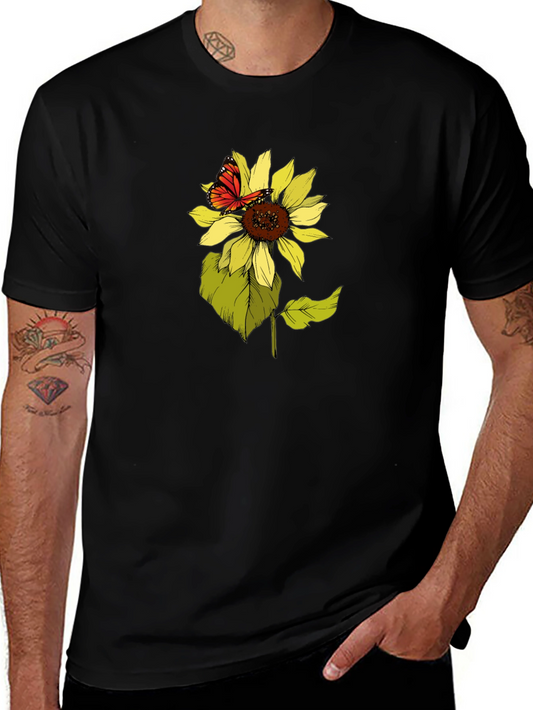Sunflower & Butterfly Graphic Tee - Black