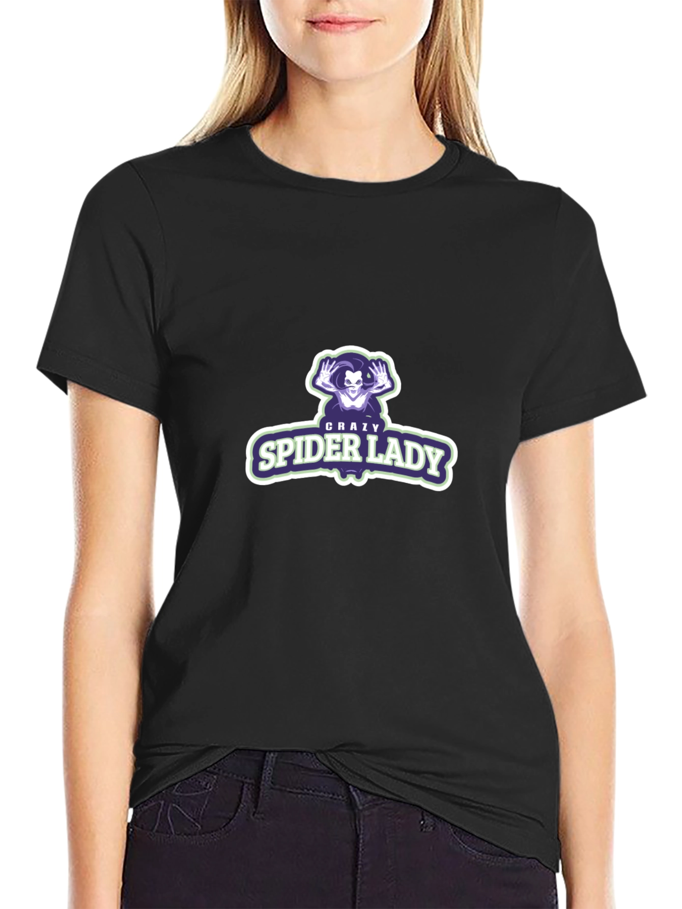 Crazy Spider Lady Graphic Tee - Black Unisex Shirt