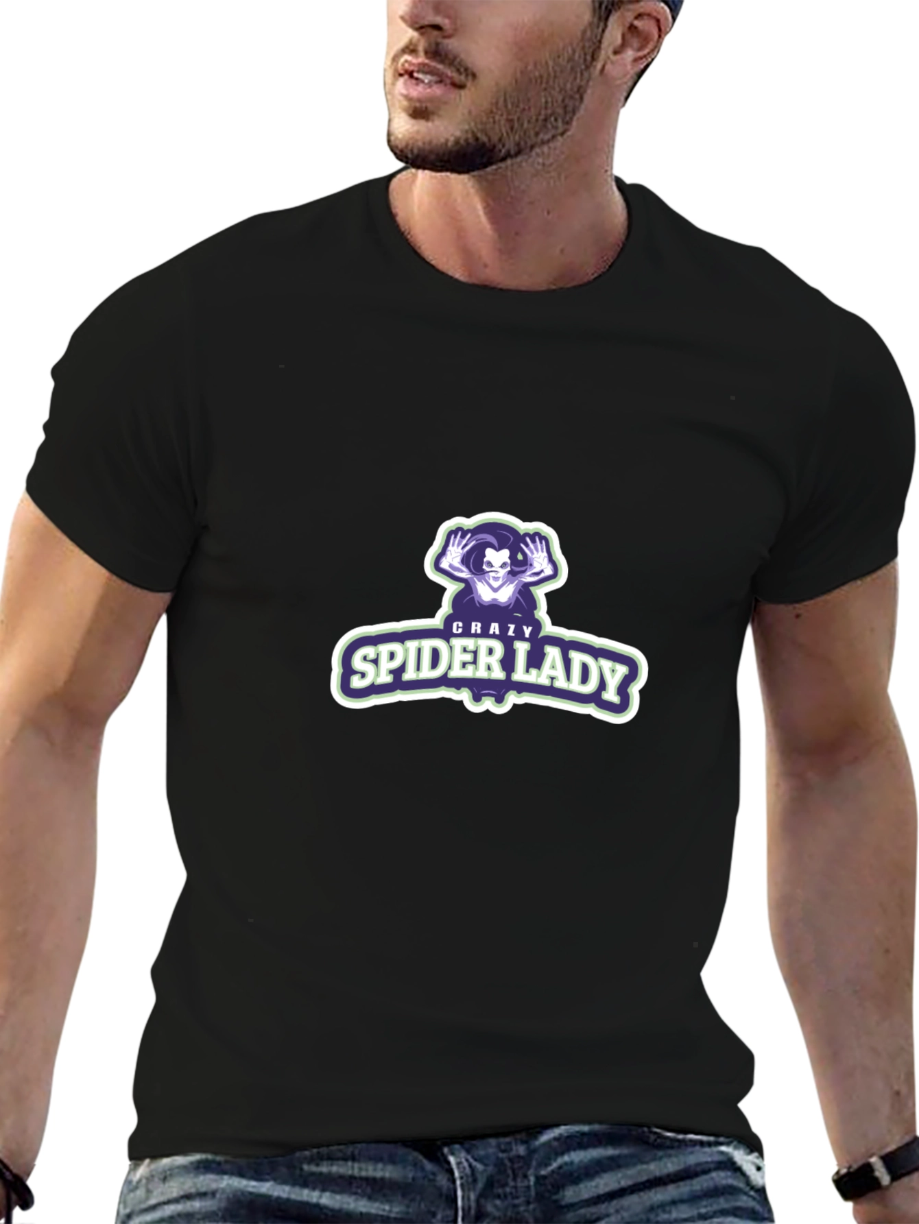 Crazy Spider Lady Graphic Tee - Black Unisex Shirt