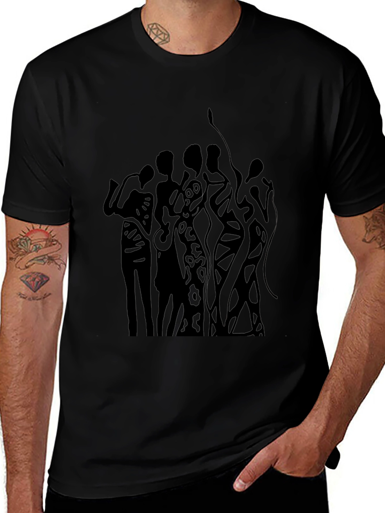 Abstract Figure Graphic Black T-Shirt