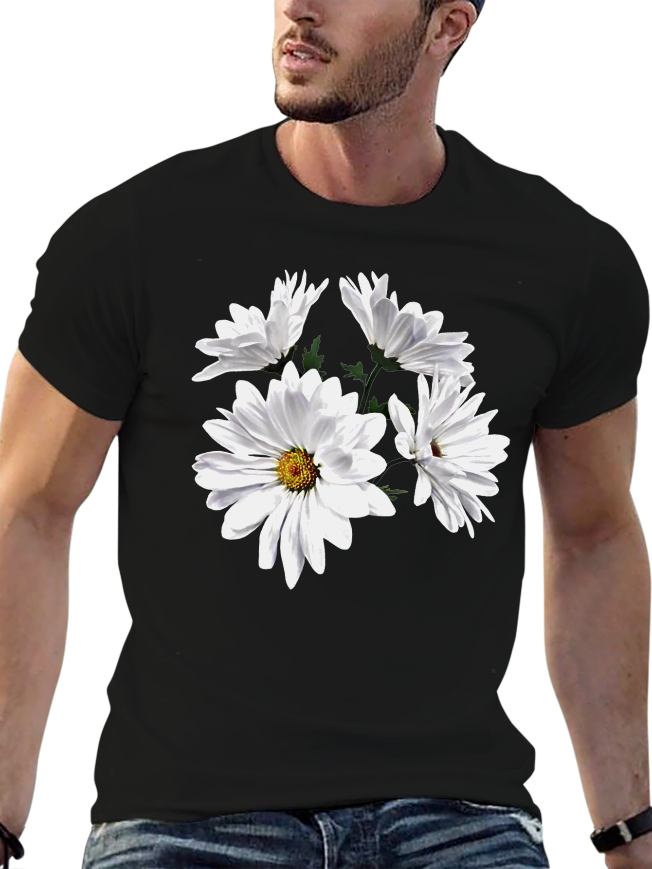 Floral T-Shirt - Daisies on Black