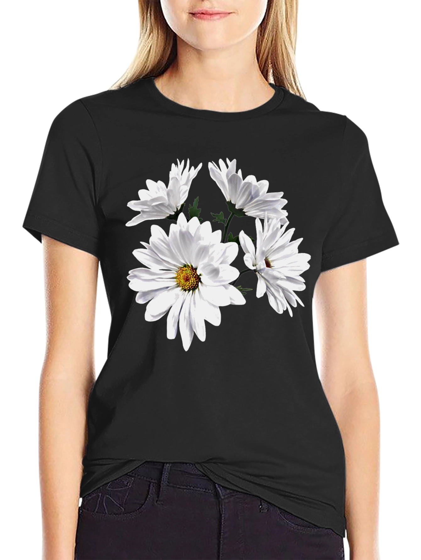 Floral T-Shirt - Daisies on Black