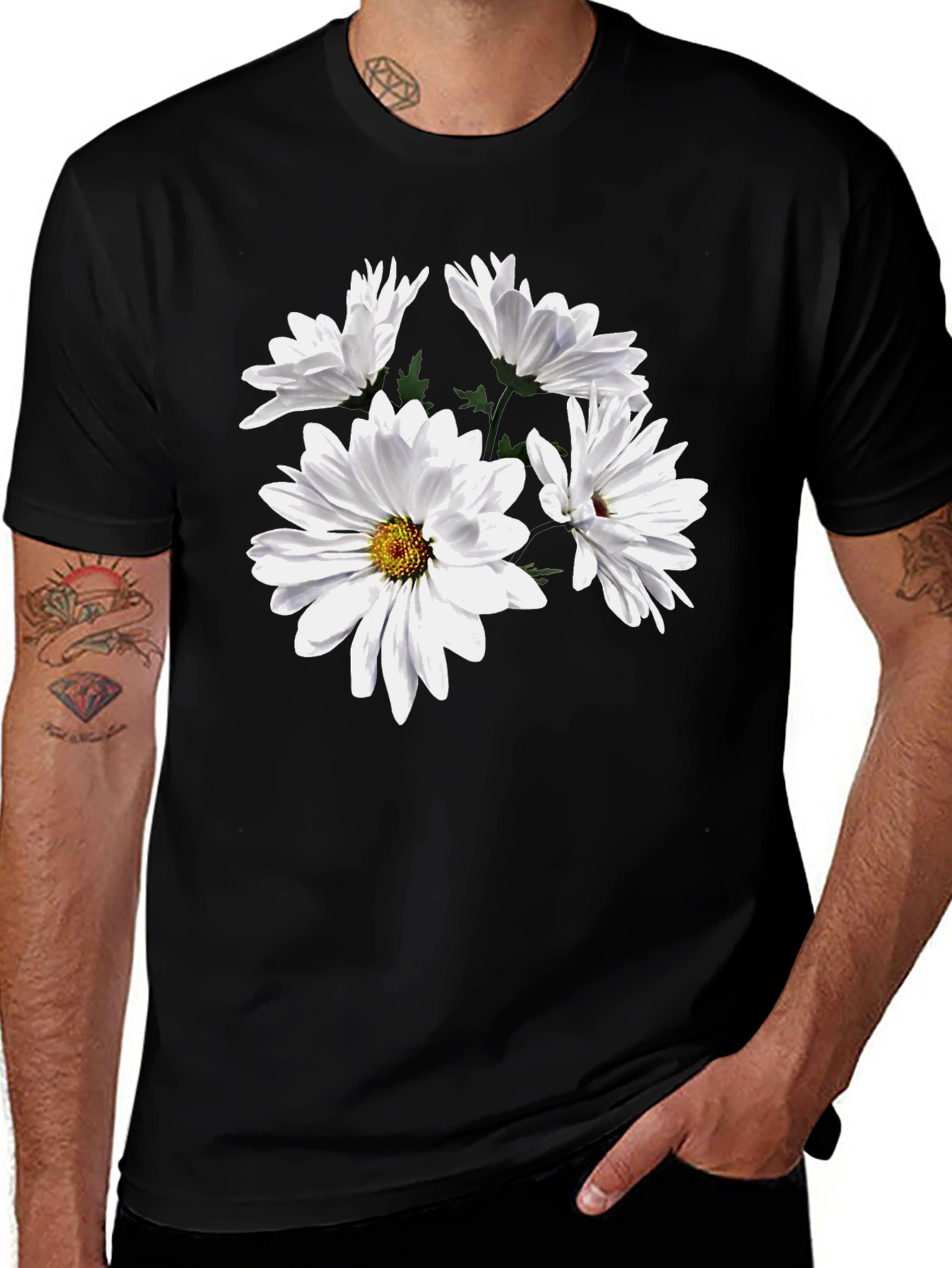 Floral T-Shirt - Daisies on Black