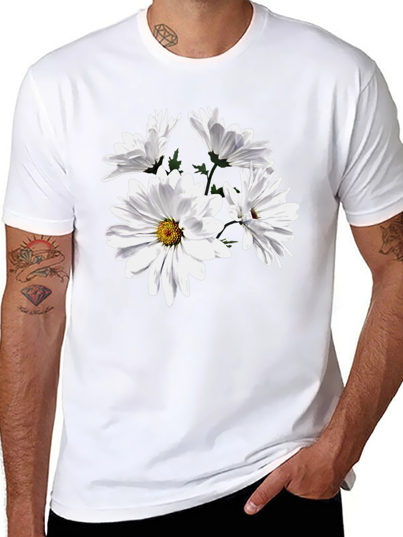 Floral T-Shirt - Daisies on Black