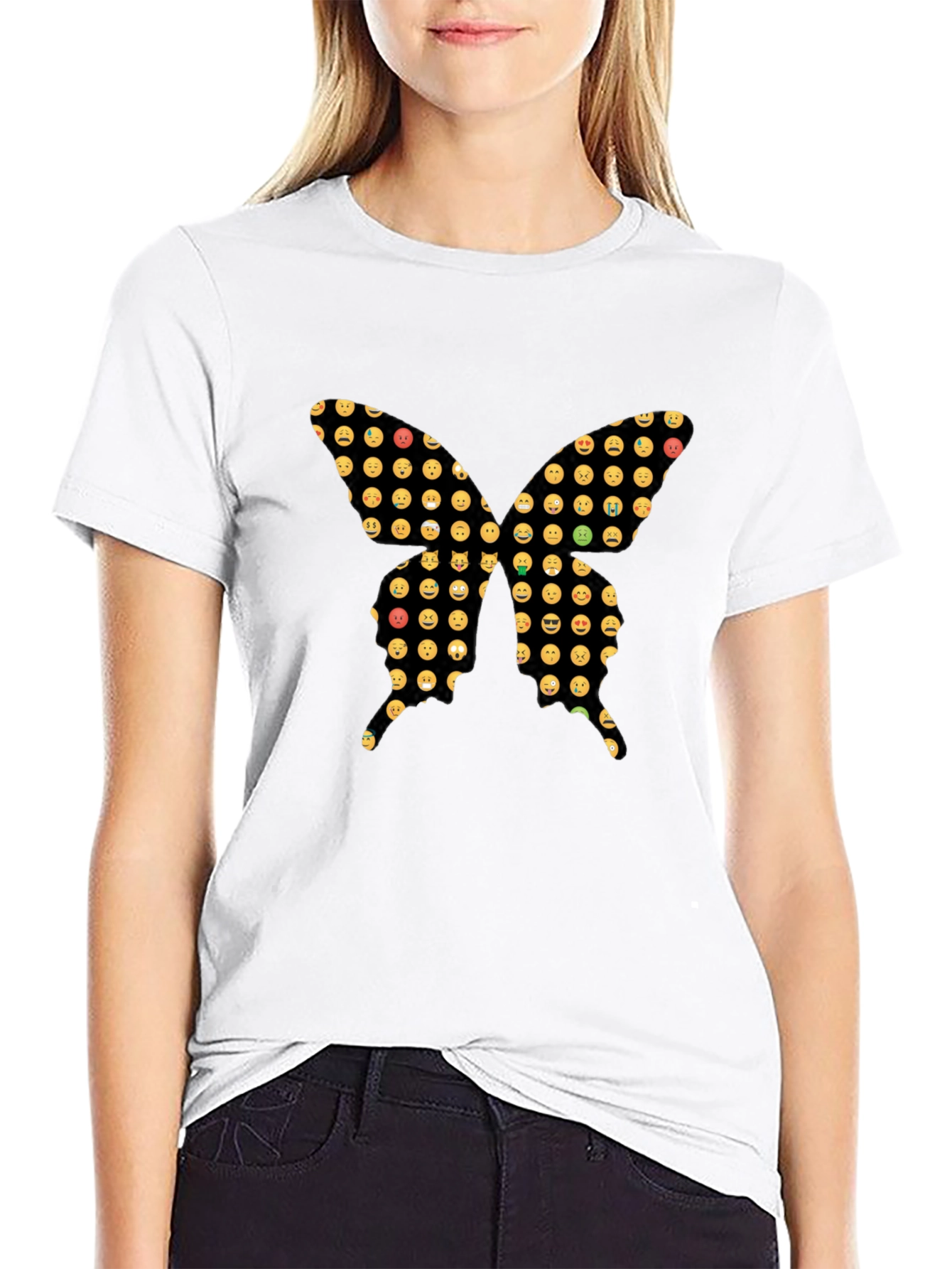 Emoji Butterfly Graphic Black T-Shirt