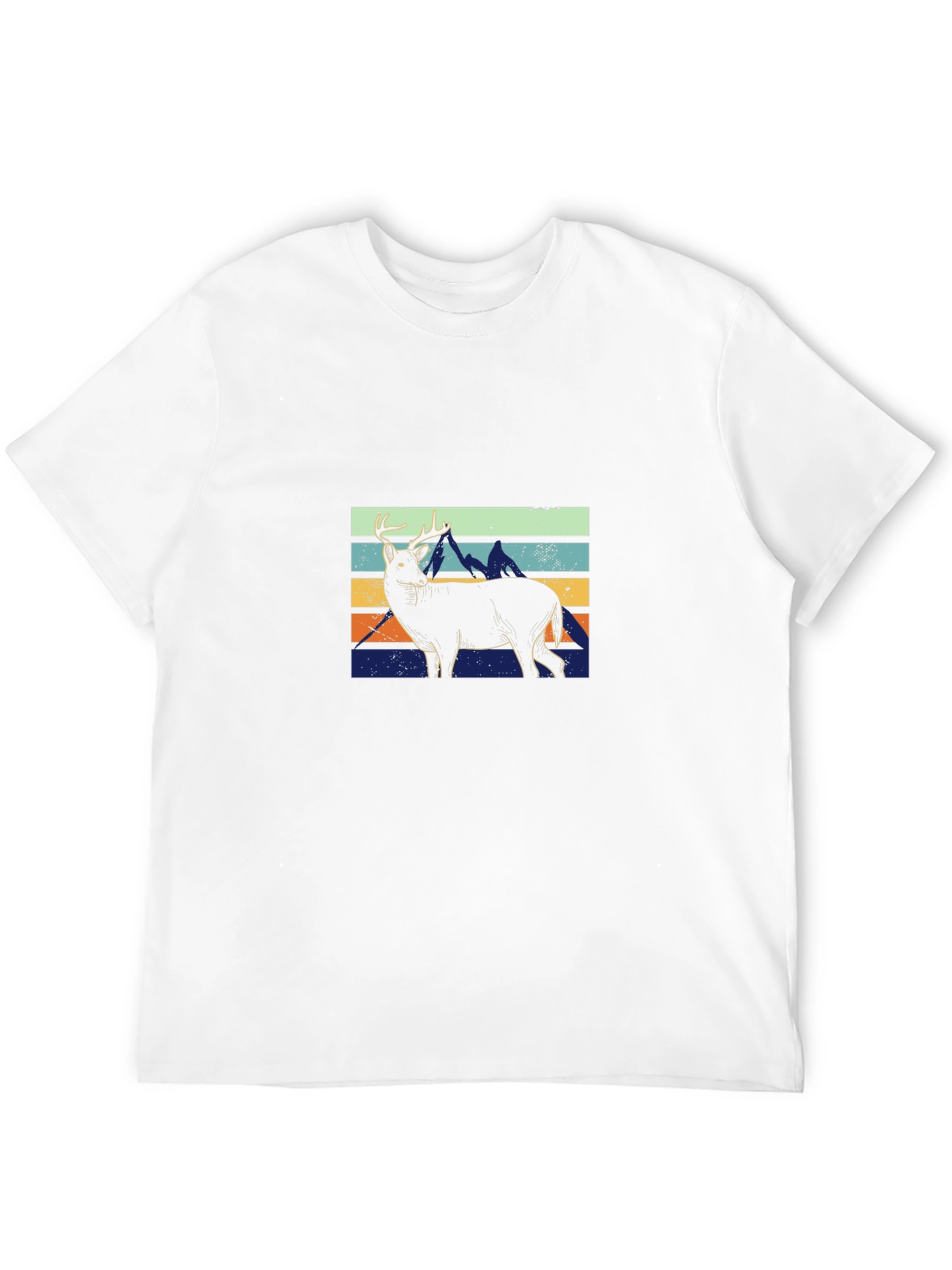 Retro Deer & Mountains Graphic T-Shirt - Black