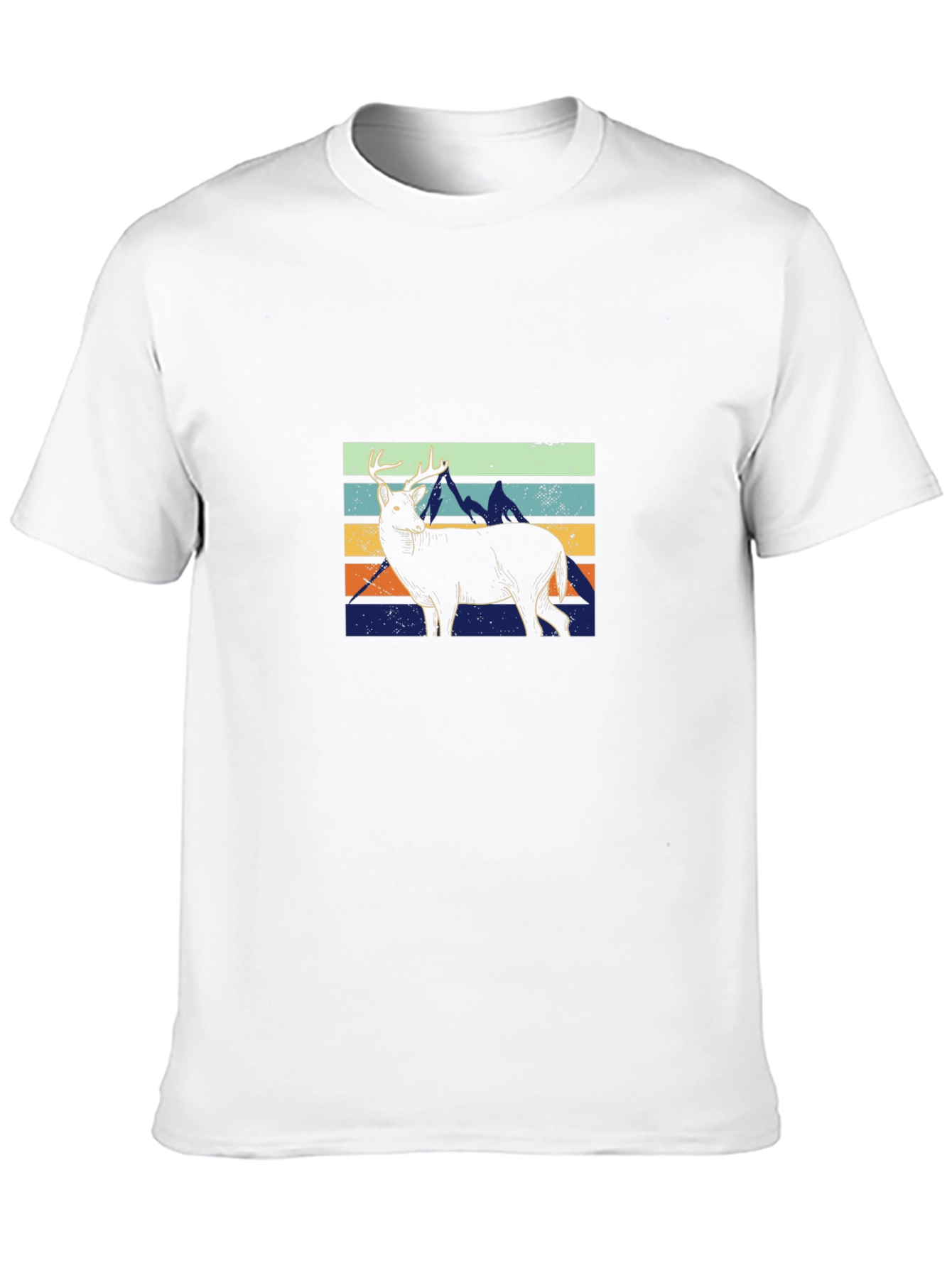 Retro Deer & Mountains Graphic T-Shirt - Black