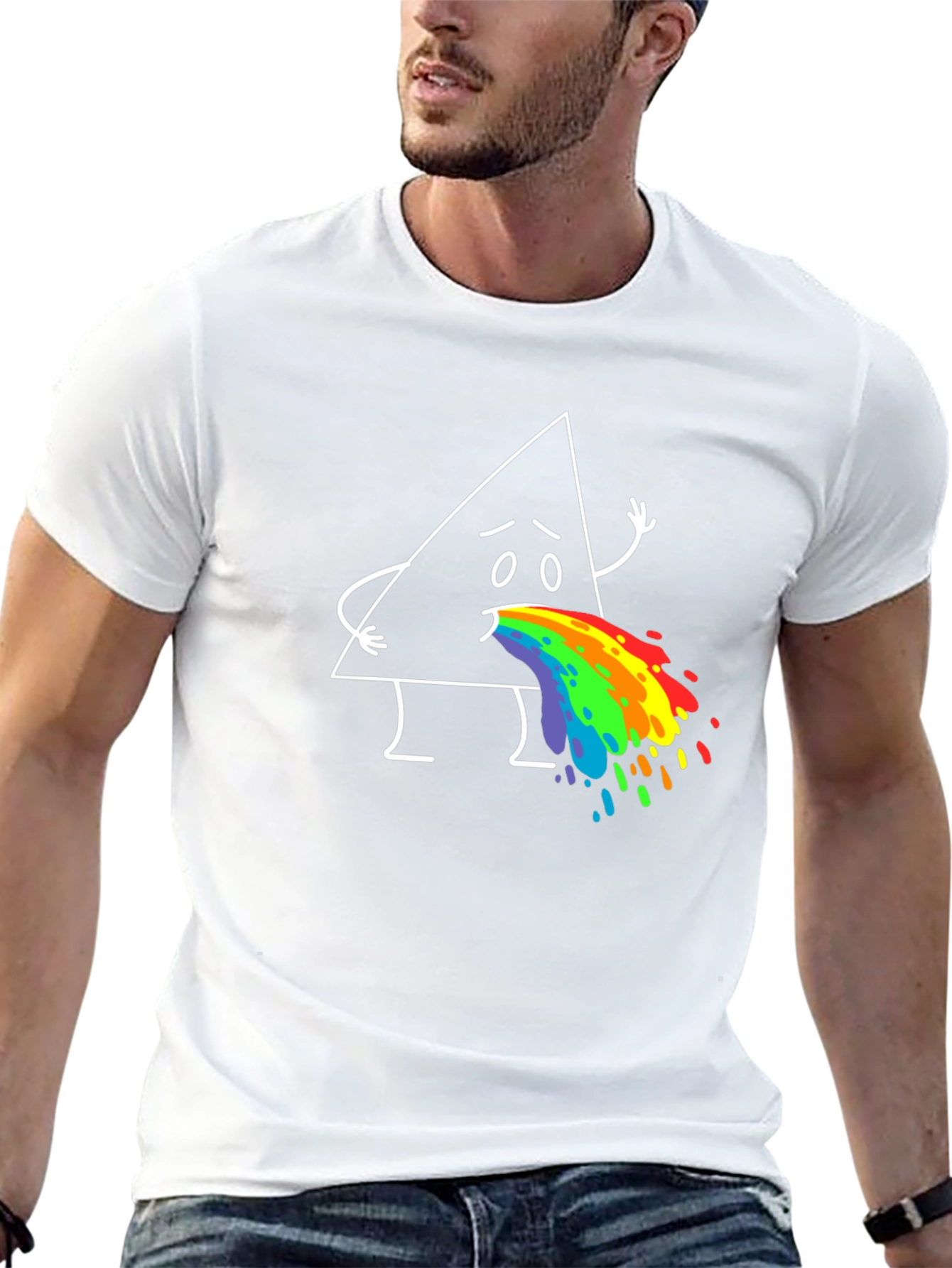 Funny Triangle Rainbow Puke Graphic Tee