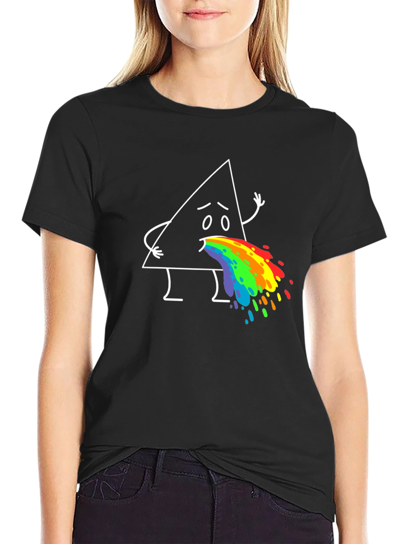 Funny Triangle Rainbow Puke Graphic Tee