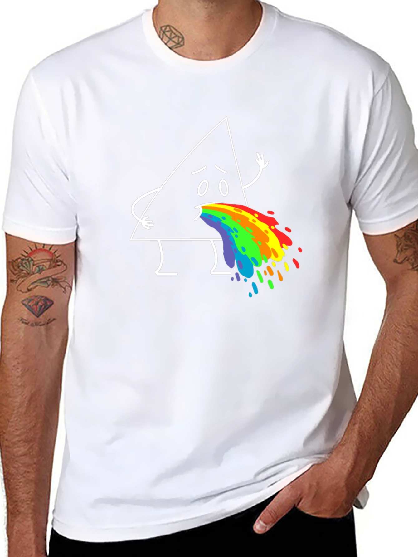 Funny Triangle Rainbow Puke Graphic Tee